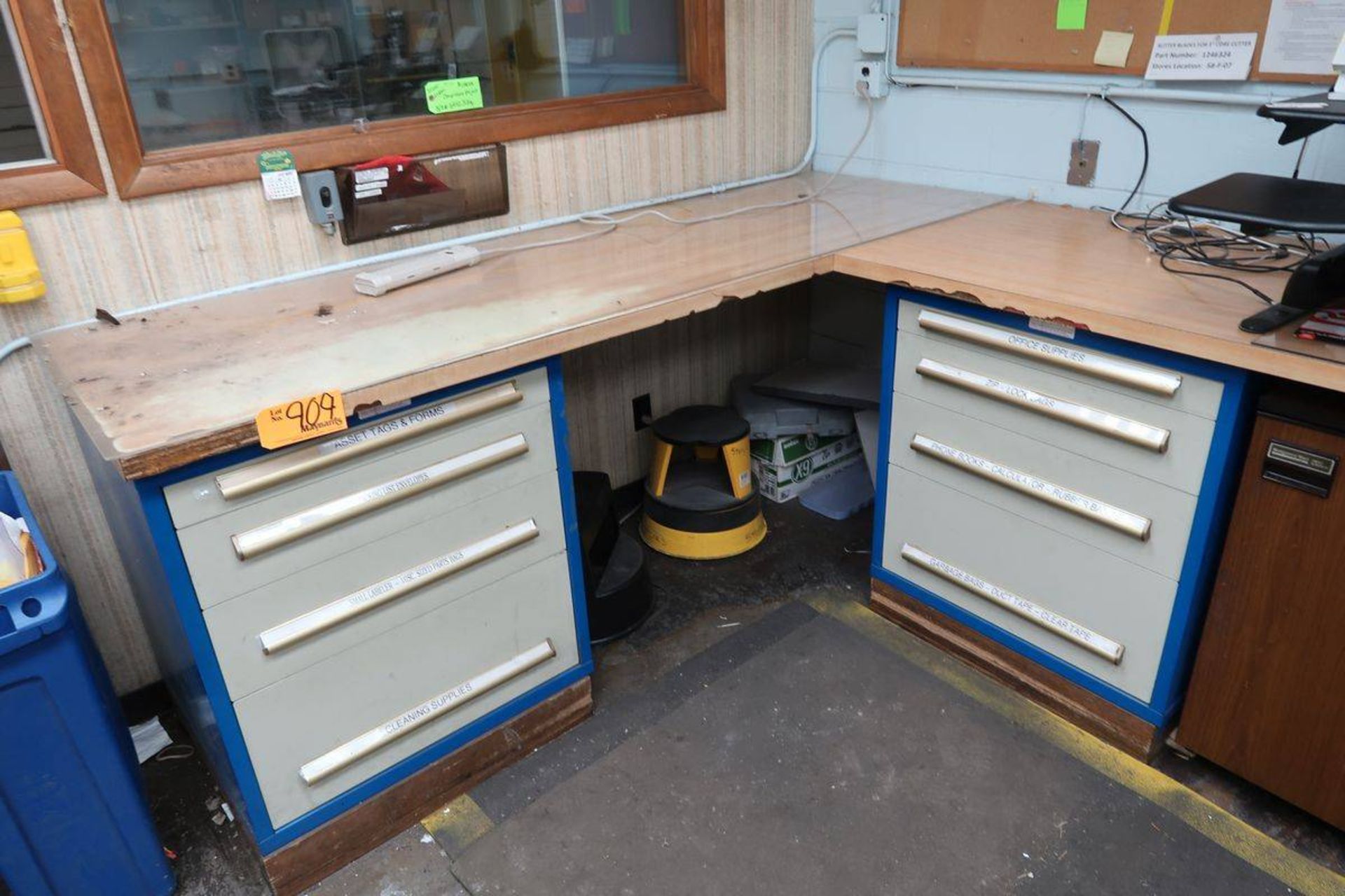 Stanley Vidmar Wood Top U-Shaped Work Bench with (4) 4-Drawer Heavy Duty Parts Cabinet Bases - Image 3 of 3