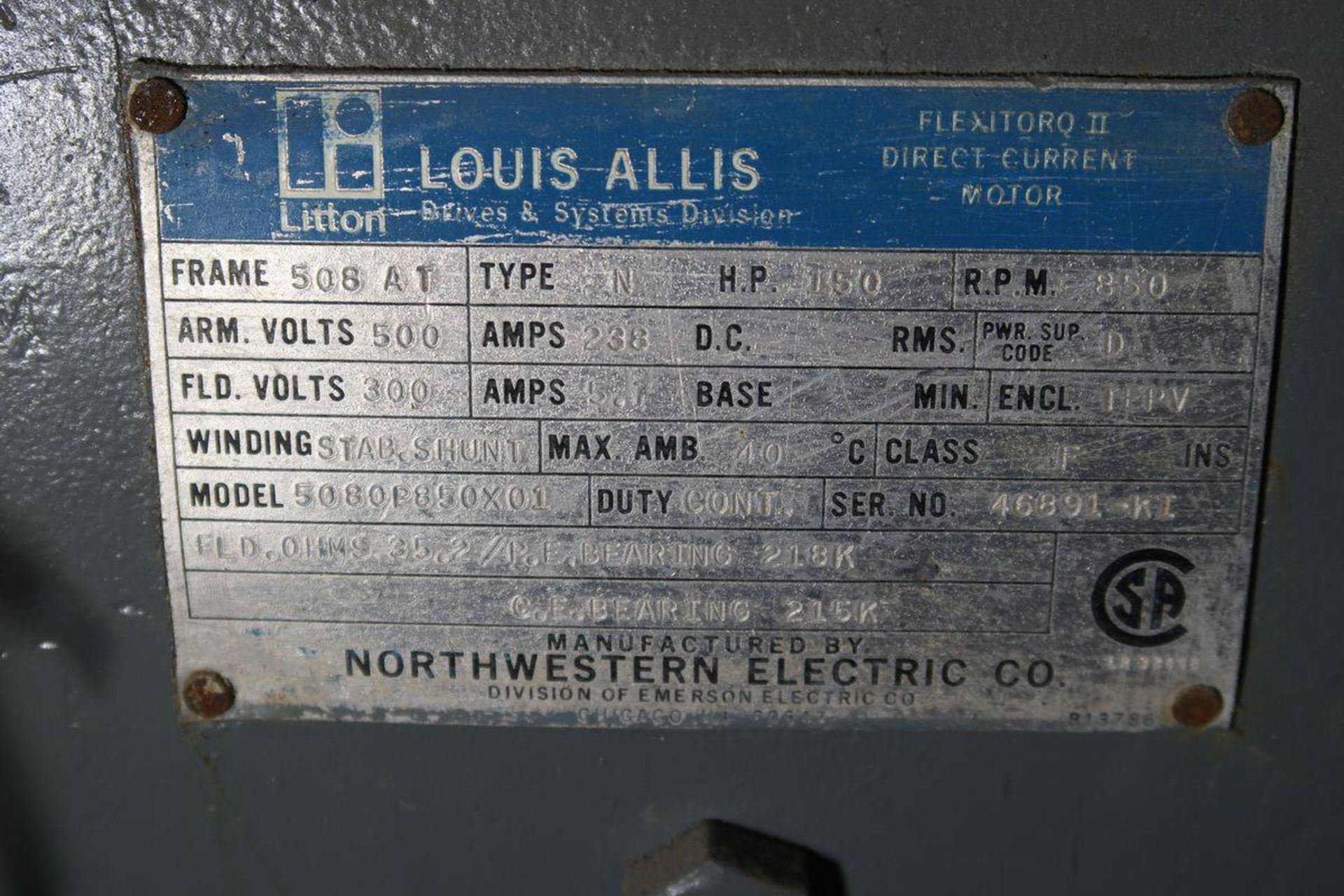 Louis-Allis 150 HP DC Motor - Image 2 of 2