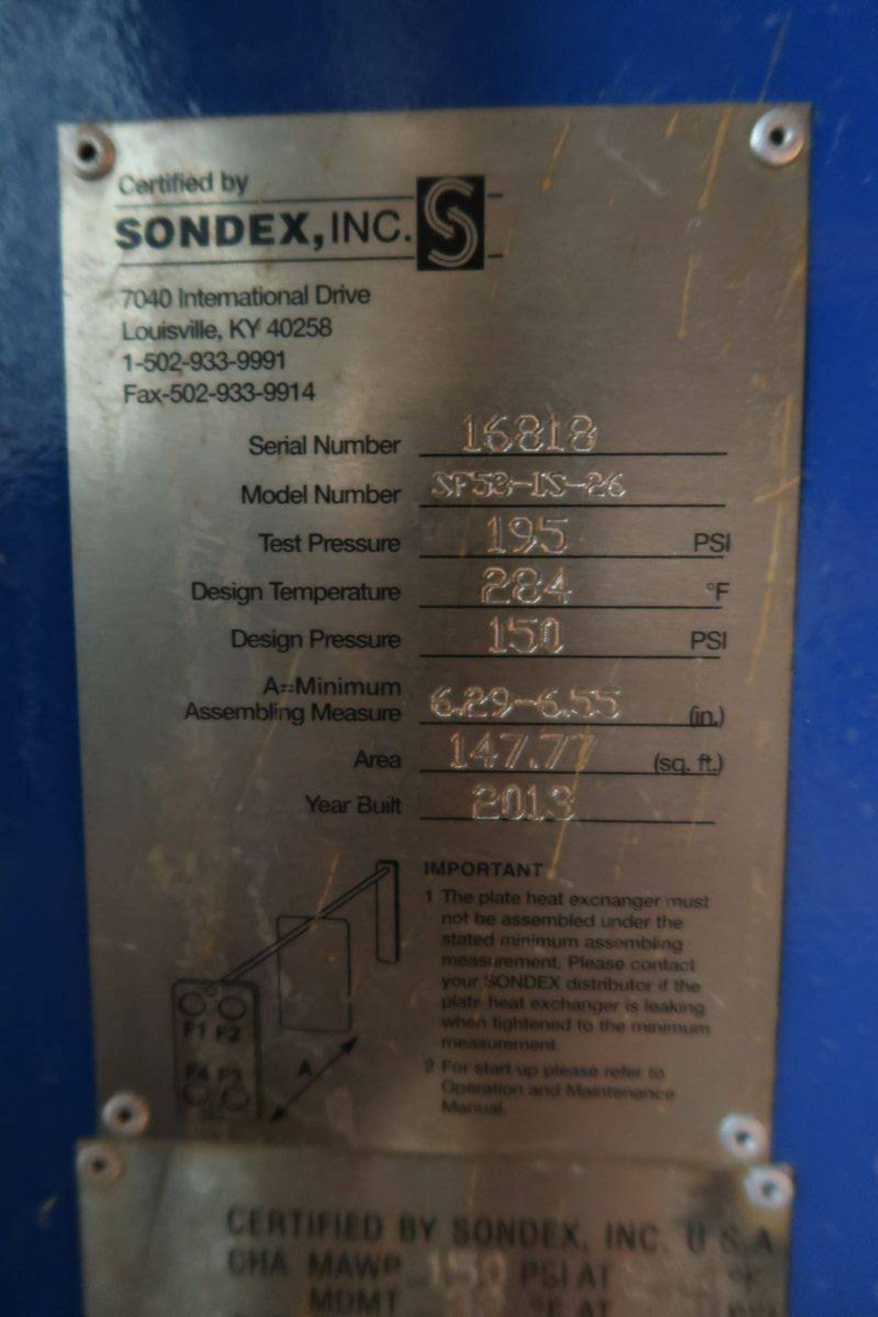 2013 Sondex Inc. SF53-1S-26 Plate Type Heat Exchanger - Image 3 of 4