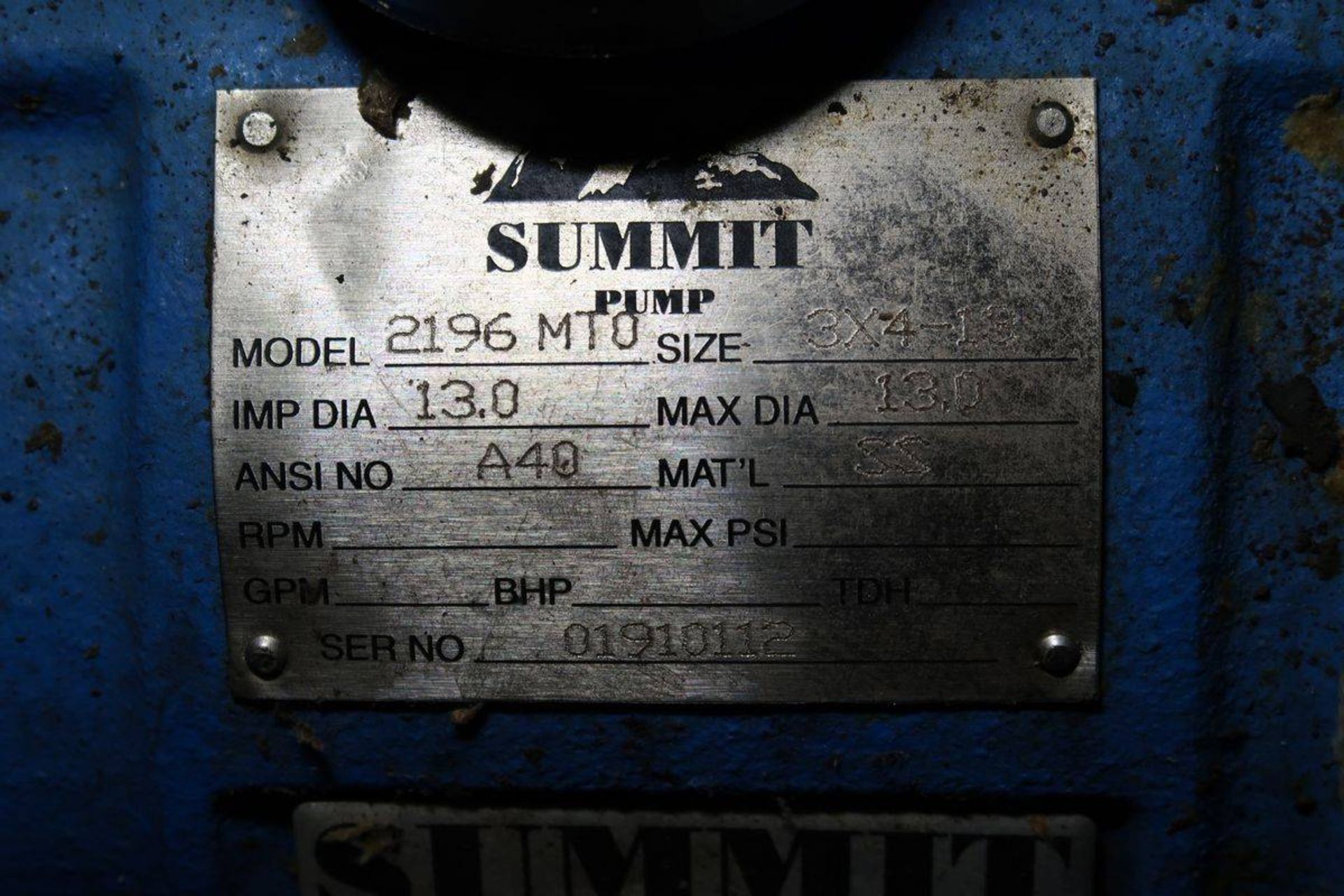 Summit 2196MTO 3x4-13 7.5HP Centrifugal Pump - Image 2 of 3