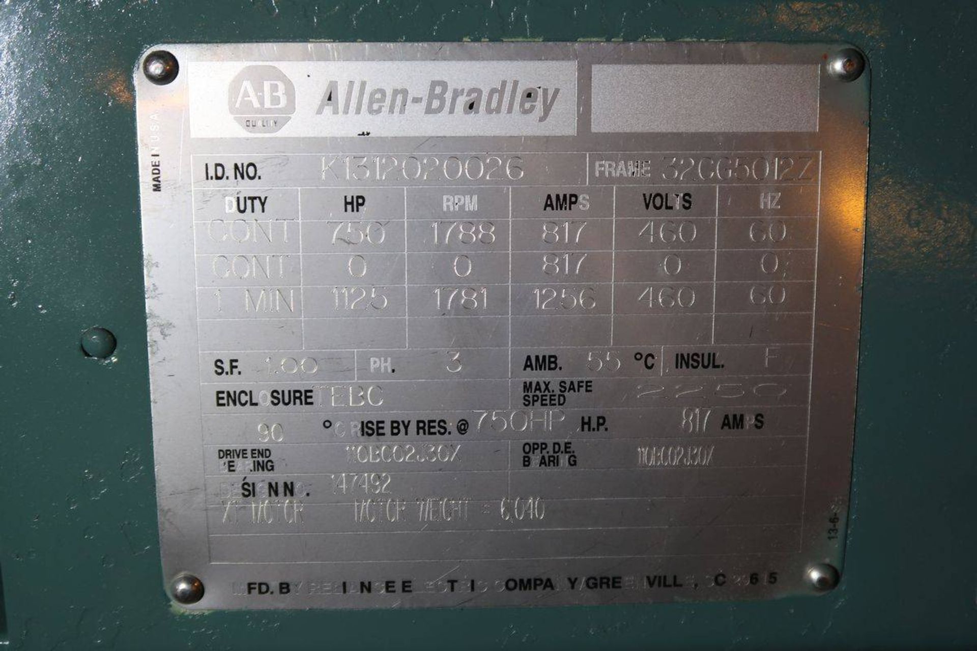 Allen-Bradley 750/1125 HP Variable Speed Large AC Motor - Image 2 of 2