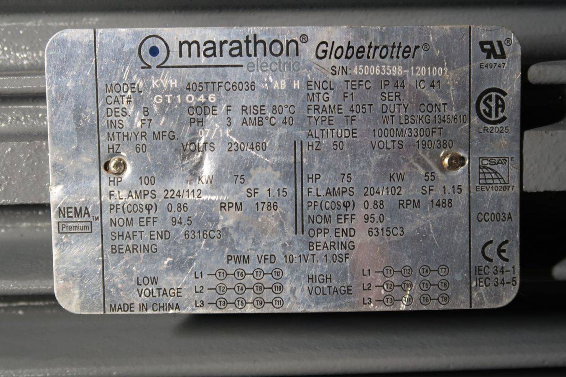 Marathon Electric 100 HP Motor - Image 2 of 2