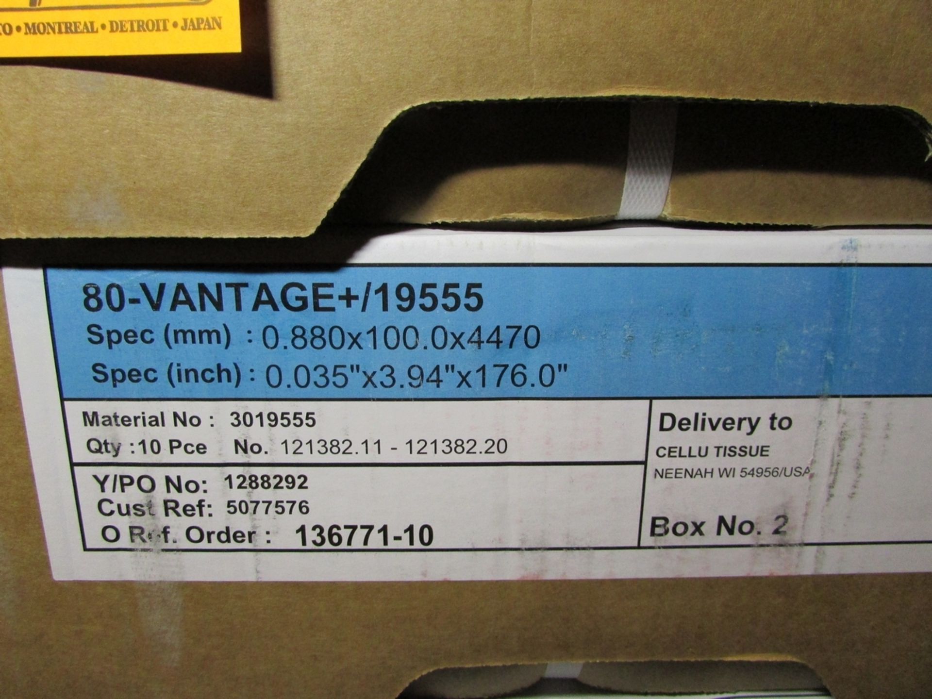 Voith BTG 80-Vantage+/19555 Boxes of 0.035" x 3.94" x 176" Creping Blades - Image 2 of 2