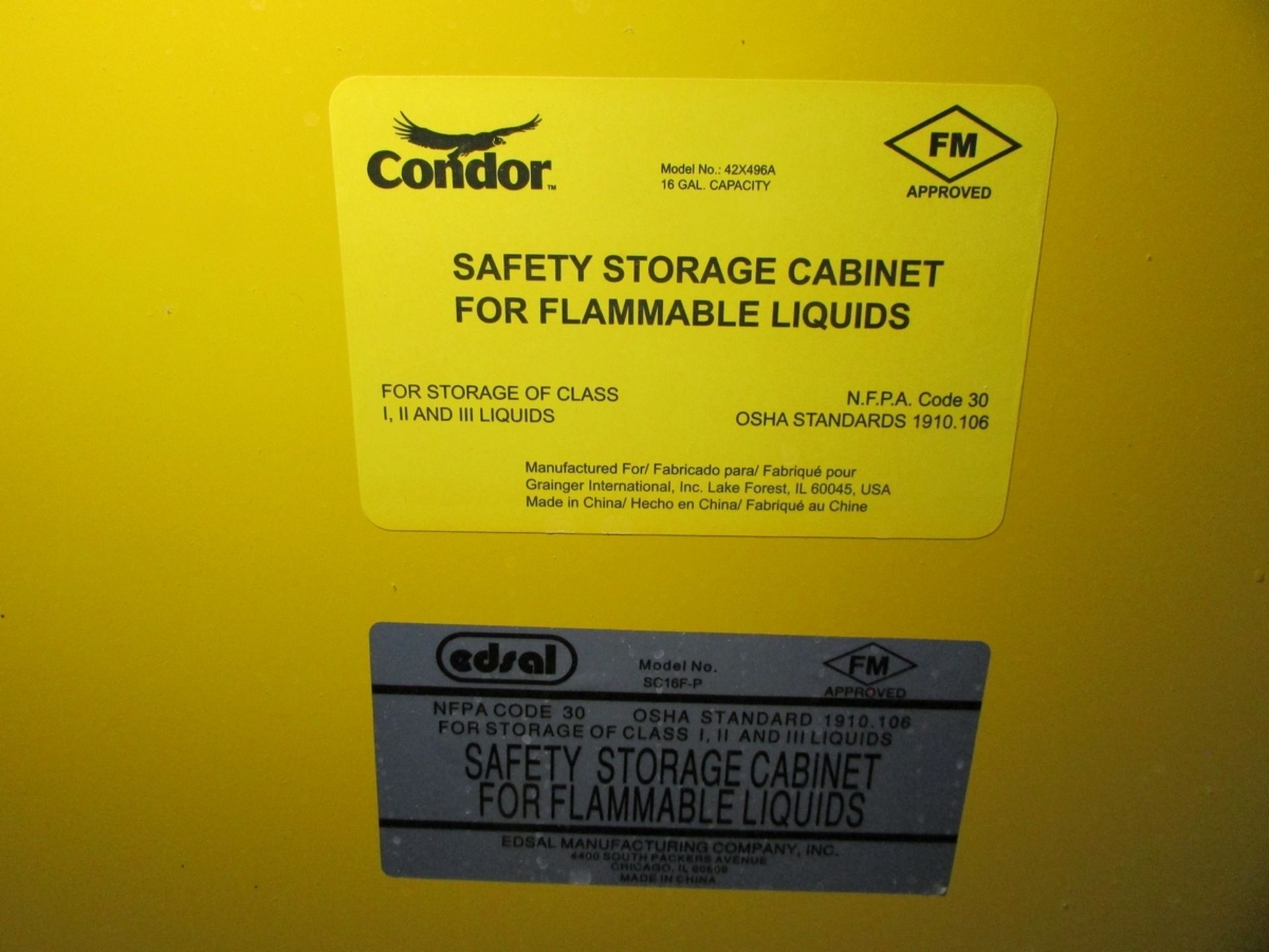 Condor 42X466A 16-Gallon Flammable Liquid Storage Cabinet - Image 3 of 3
