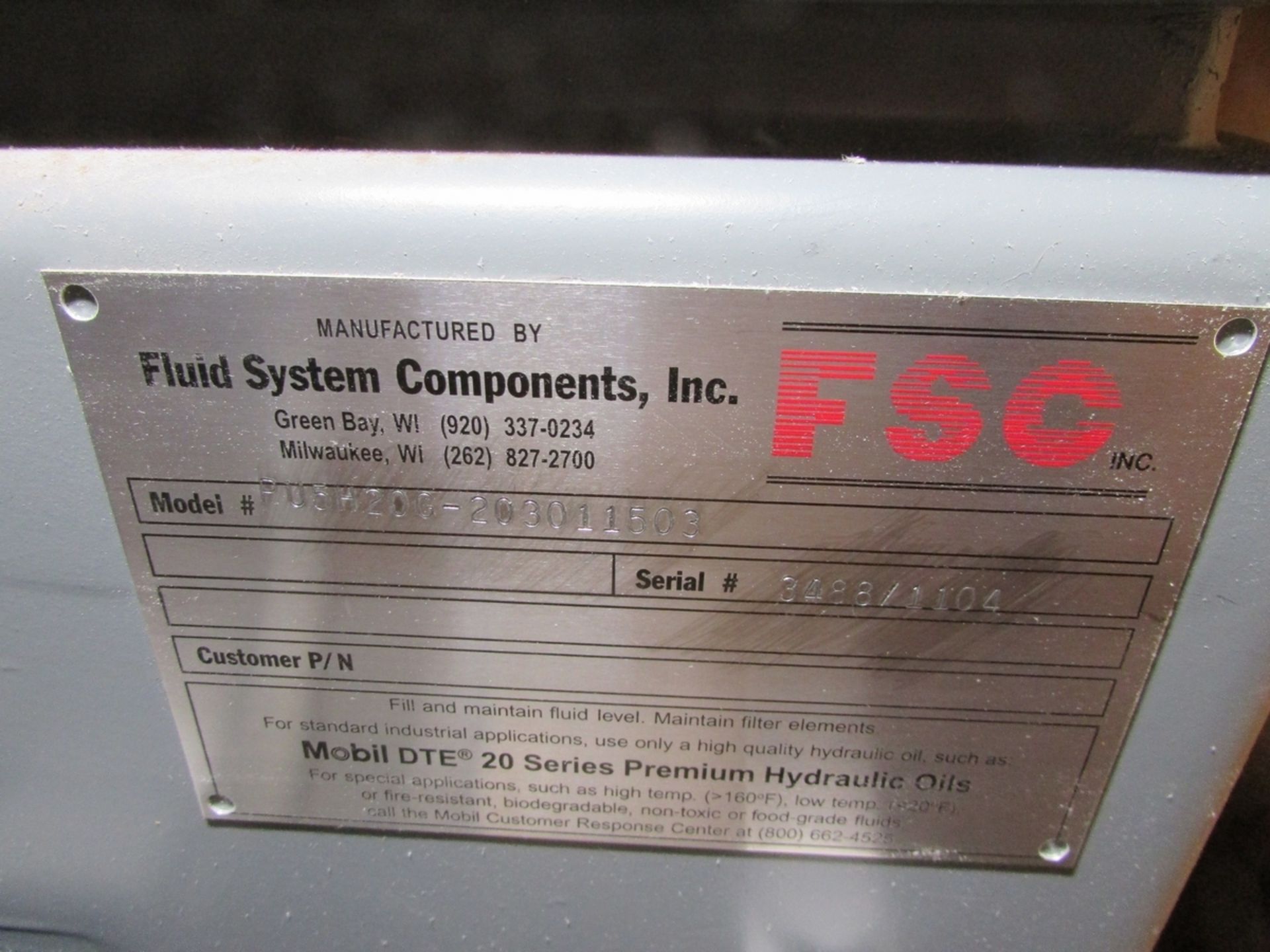 Fluid System Components PU5H20G-203011503 5HP Hydraulic Power Unit - Image 3 of 3