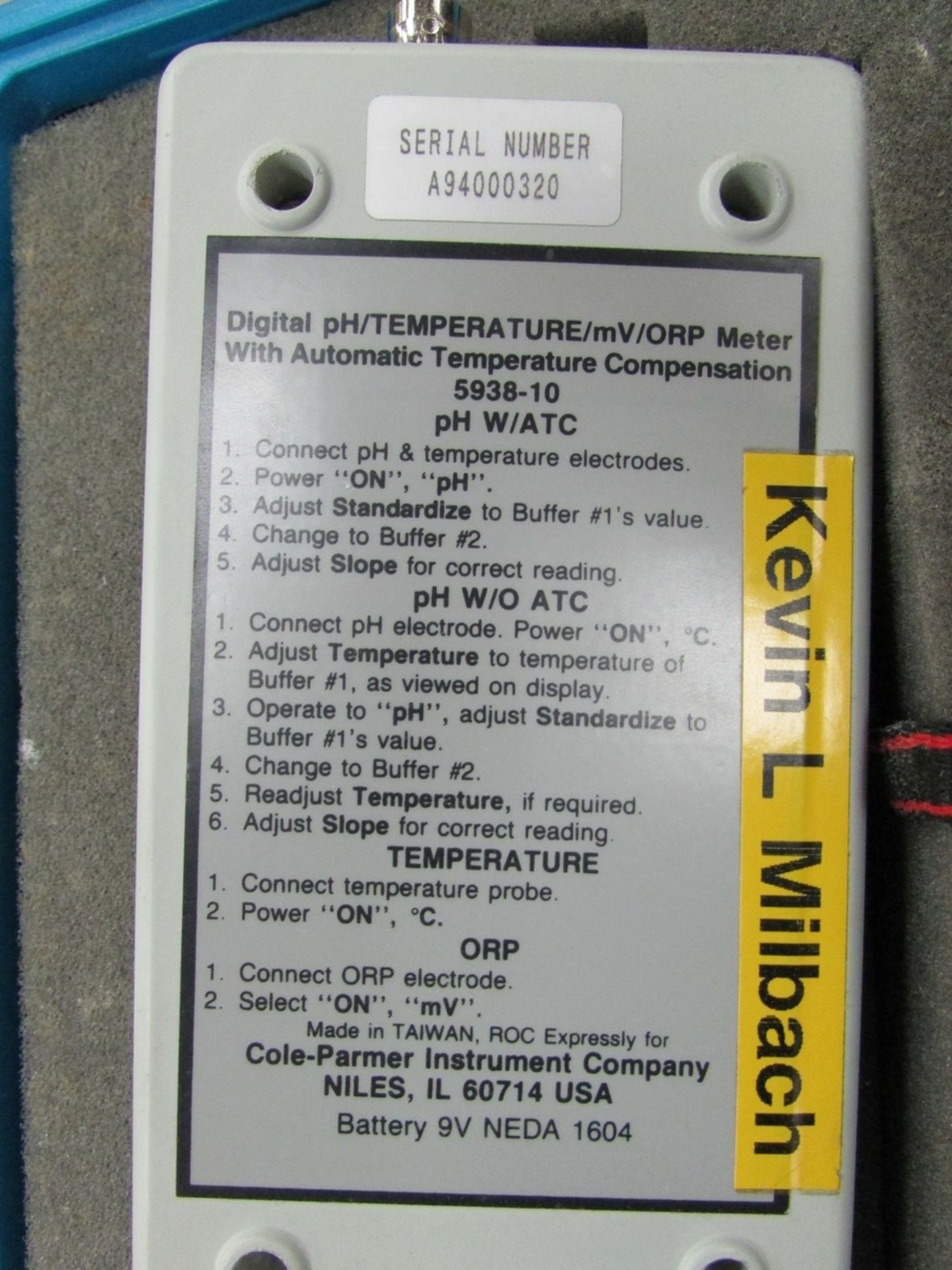 Cole-Parmer Digi-Sense Digital pH/Temperature/mV/ORP Meter - Image 3 of 3