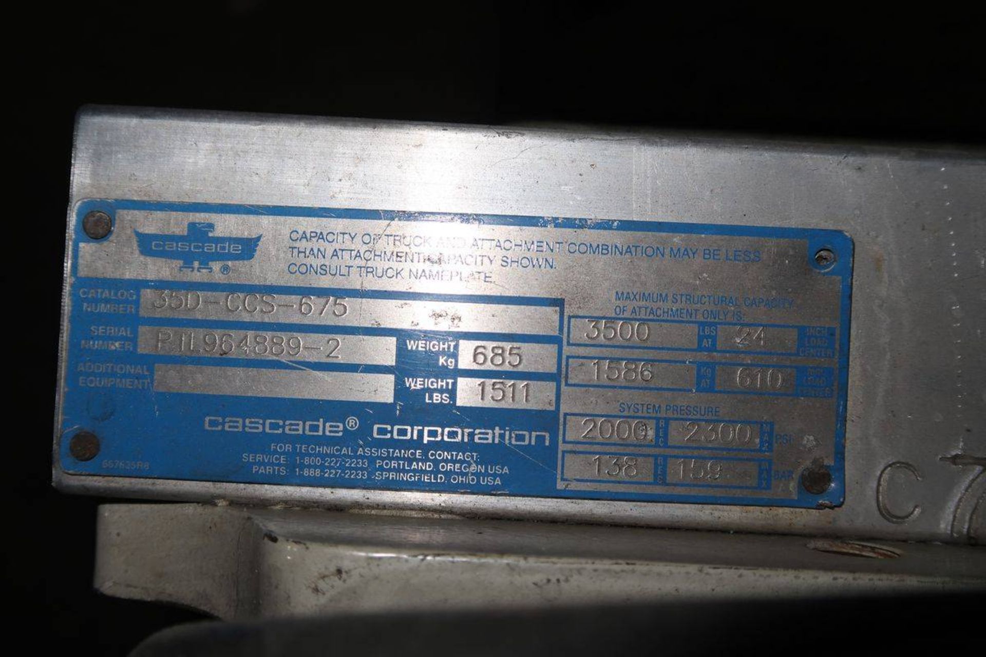 Cascade 35D-CCS-675 Carton Clamp Forklift Attachment - Image 4 of 4