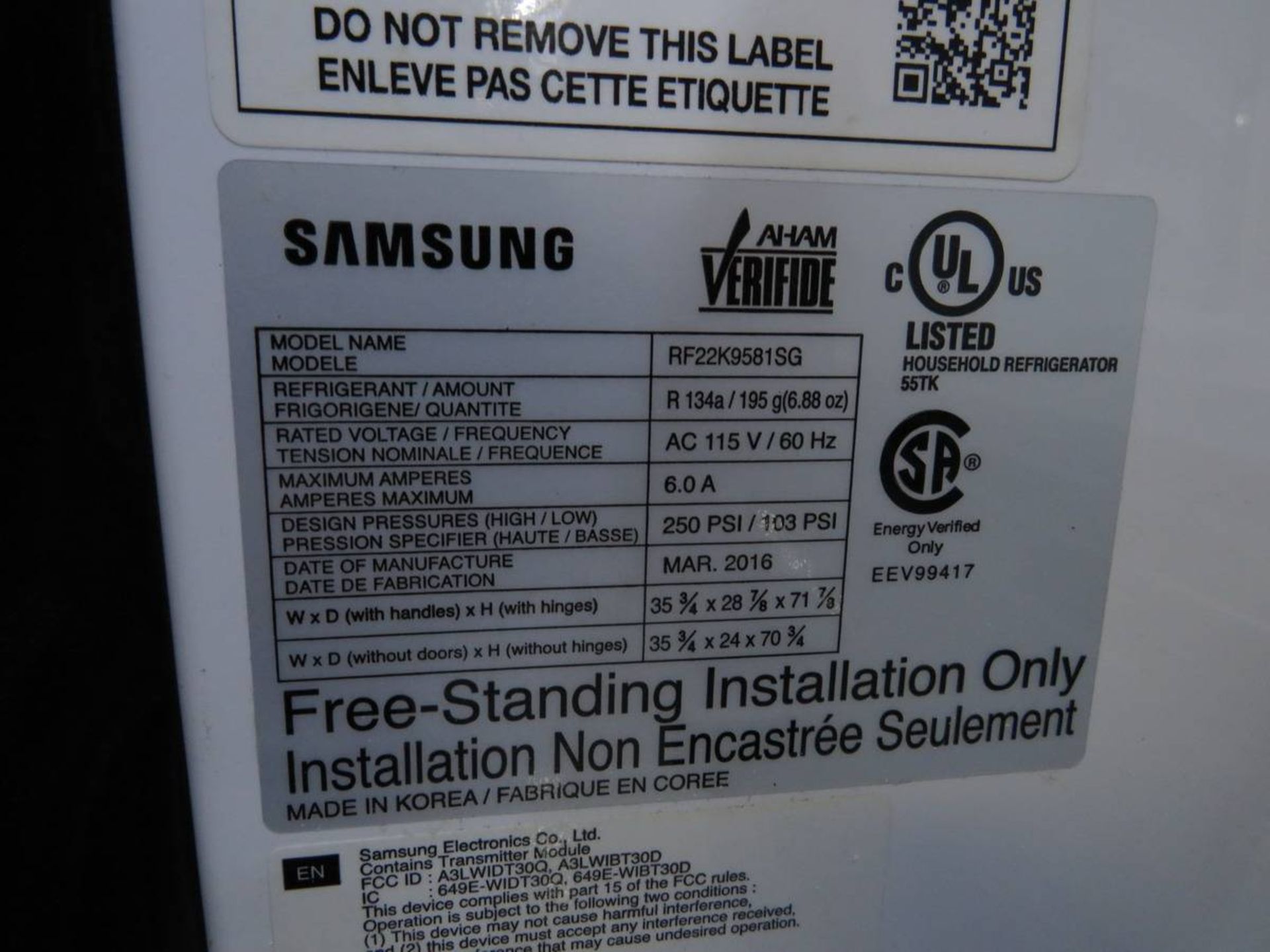 Samsung Double Door Refrigerator / Freezer - Image 2 of 2