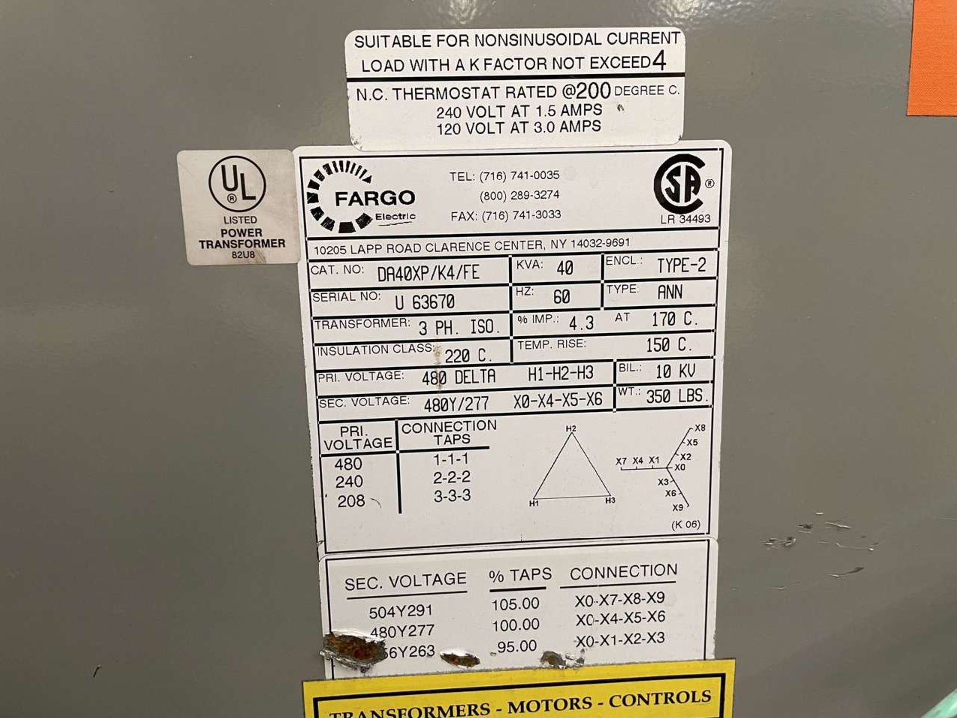 Fargo Electric 40 KVA Transformer - Image 3 of 4