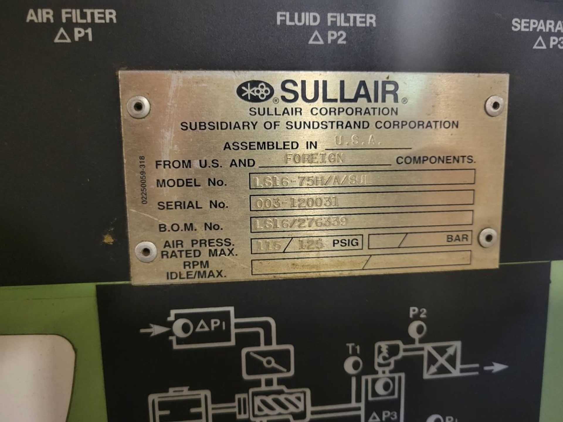 Sullair LS-16 75 hp rotary screw air compressor, - Image 3 of 8