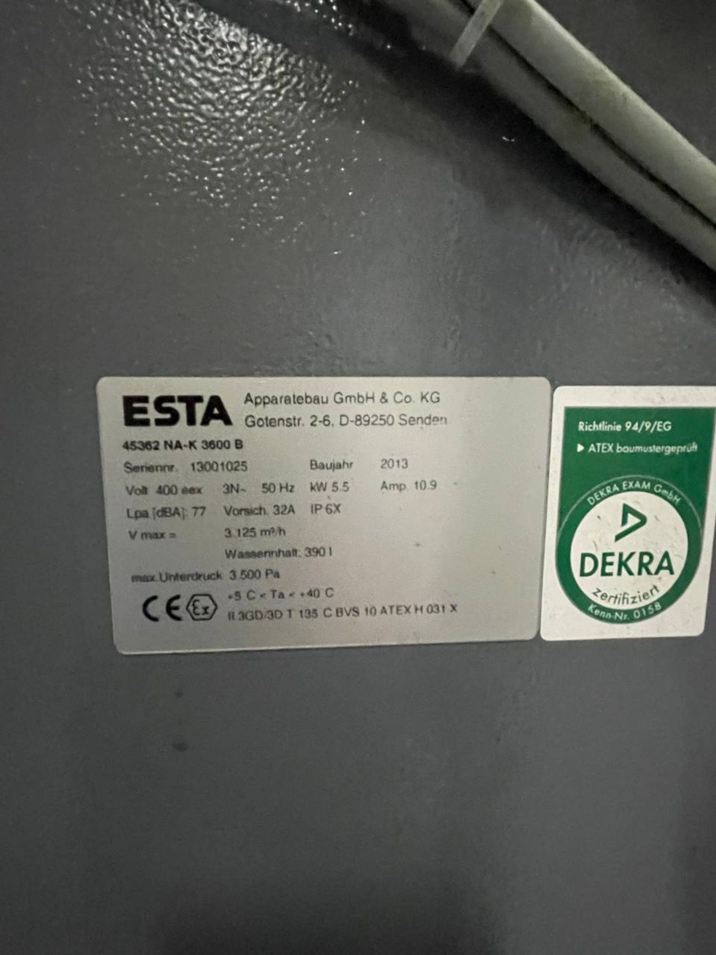 2013 ESTA NA-K 3600 Stationary Wet Separator Dust Collector - Image 2 of 3