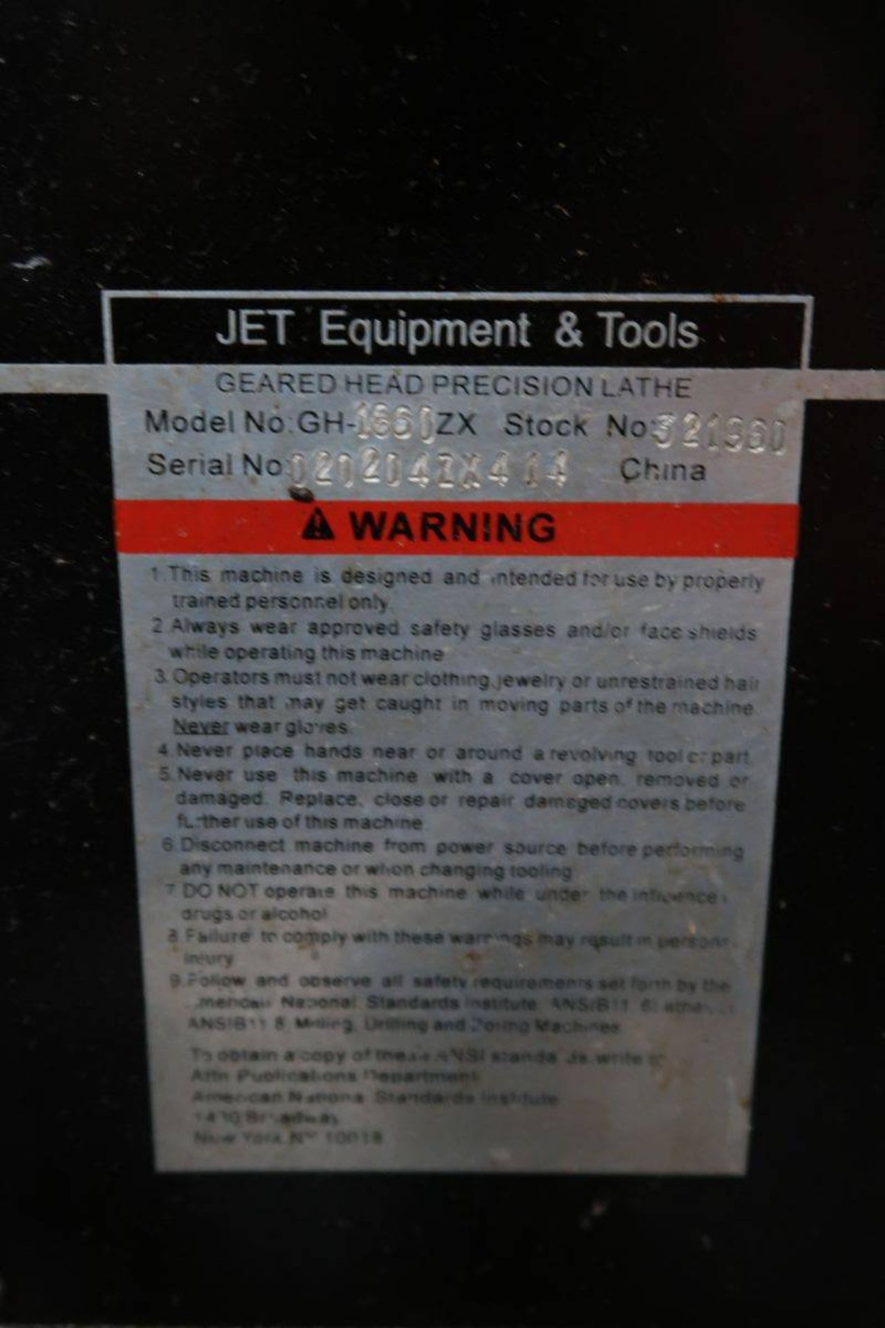 JET GH-1860ZX ENGINE LATHE - Image 9 of 9