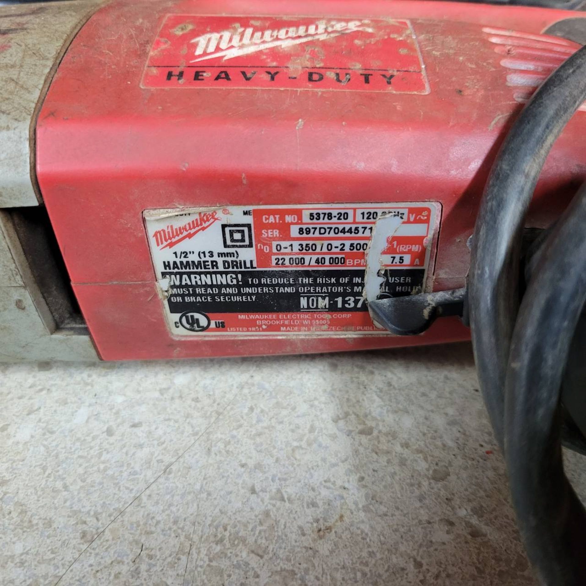 Milwaukee 5378-20 3/8 HD hammer drill and 8" norbital buffer - Image 2 of 3