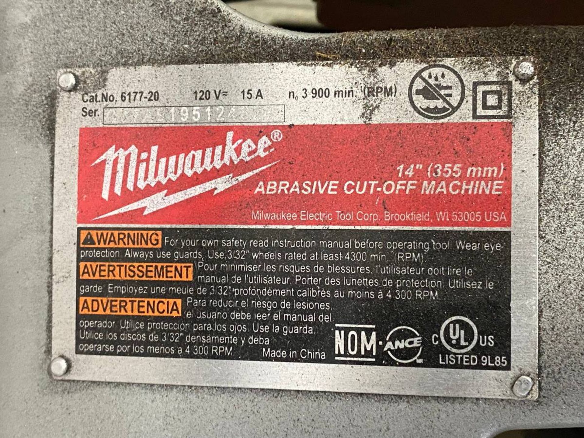 Milwaukee 6177-20 14'' Abrasive Cut-Off Machine - Image 5 of 5