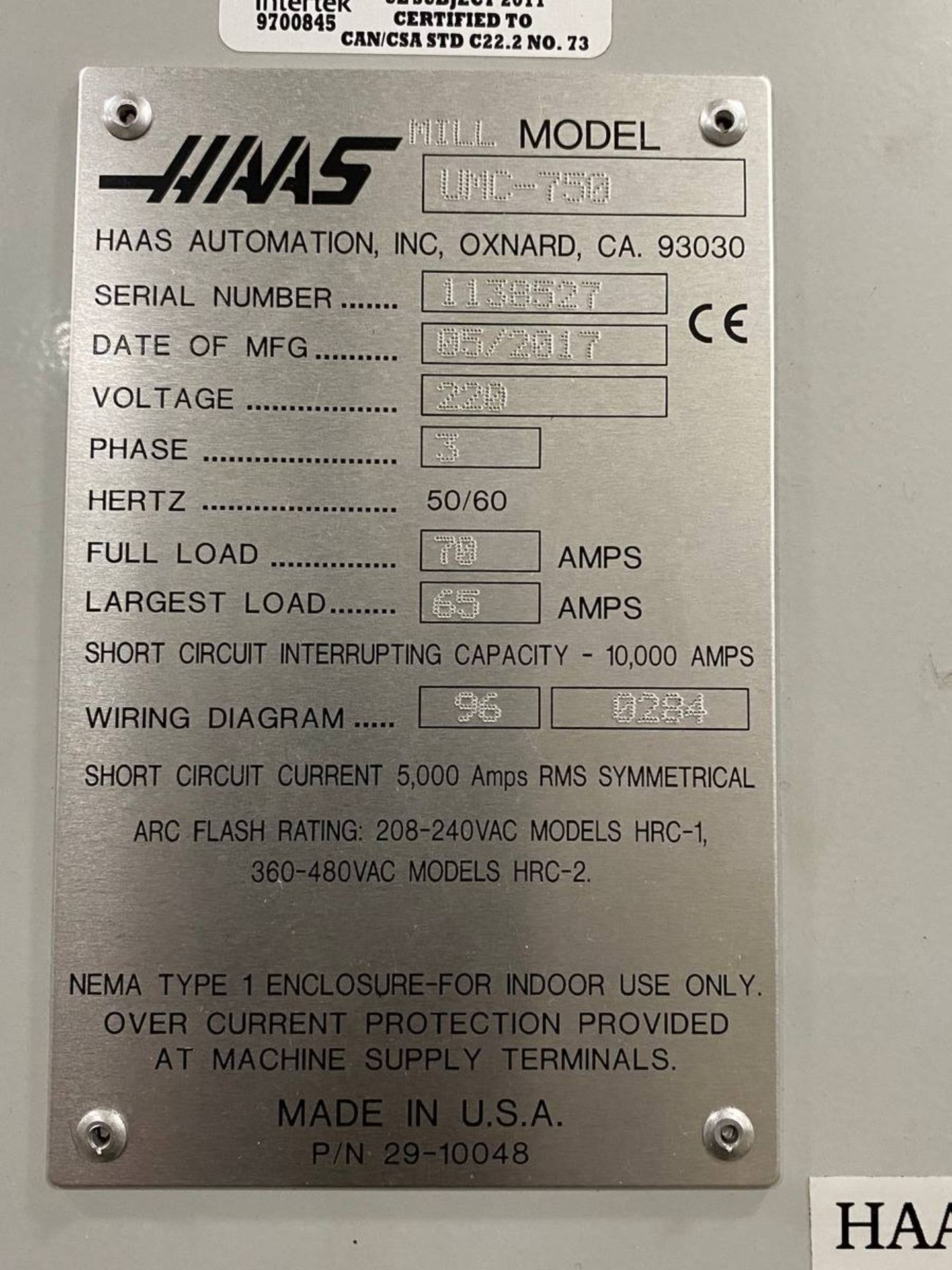 2017 HAAS UMC-750 5-AXIS CNC VERTICAL MACHINING CENTER - Image 19 of 19