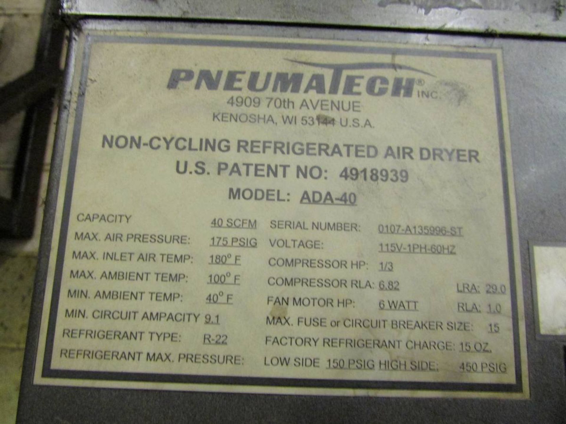 Pneumatech ADA-40 Refrigerated Compressed Air Dryer - Image 5 of 5