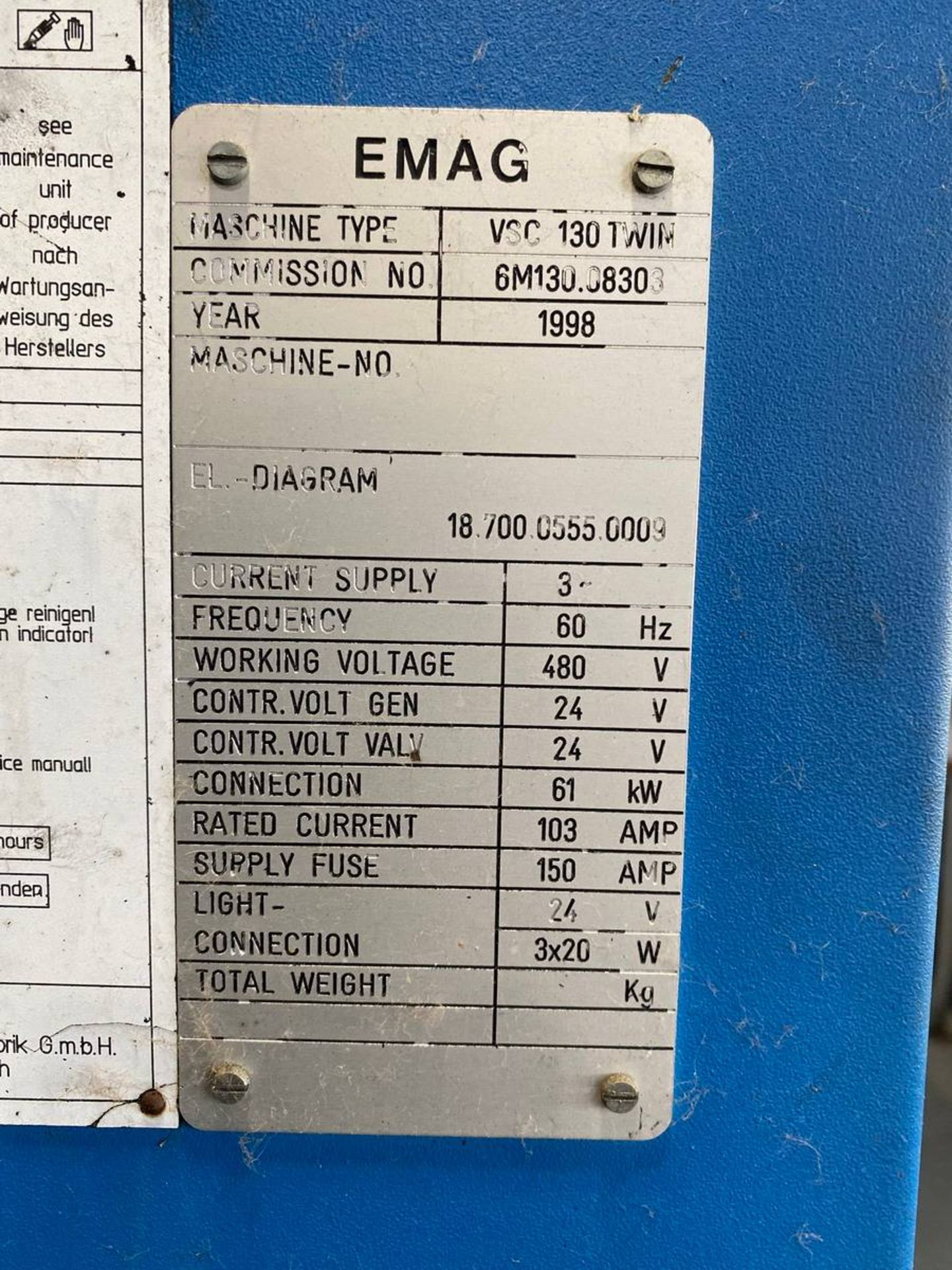 1998 EMAG VSC130 twin VERTICAL CNC LATHE - Image 11 of 14