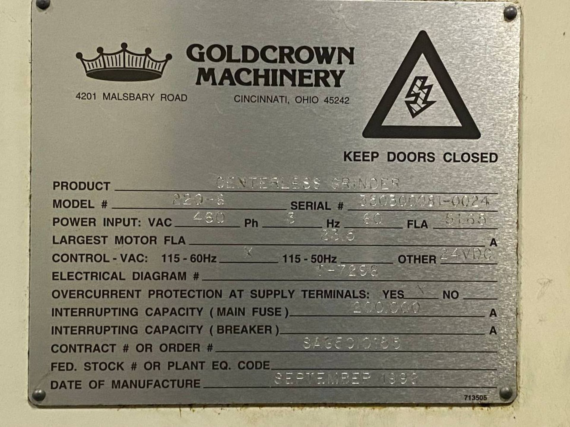 1985 CINCINNATI MILACRON LR 220-8 CENTERLESS GRINDER - Image 9 of 9