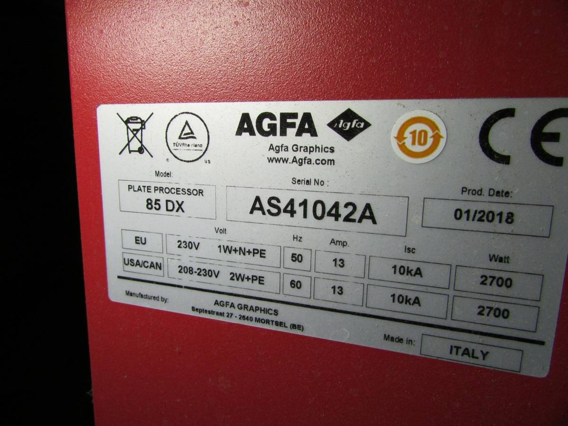 2018 AGFA 85 DX Plate Processor - Image 14 of 14
