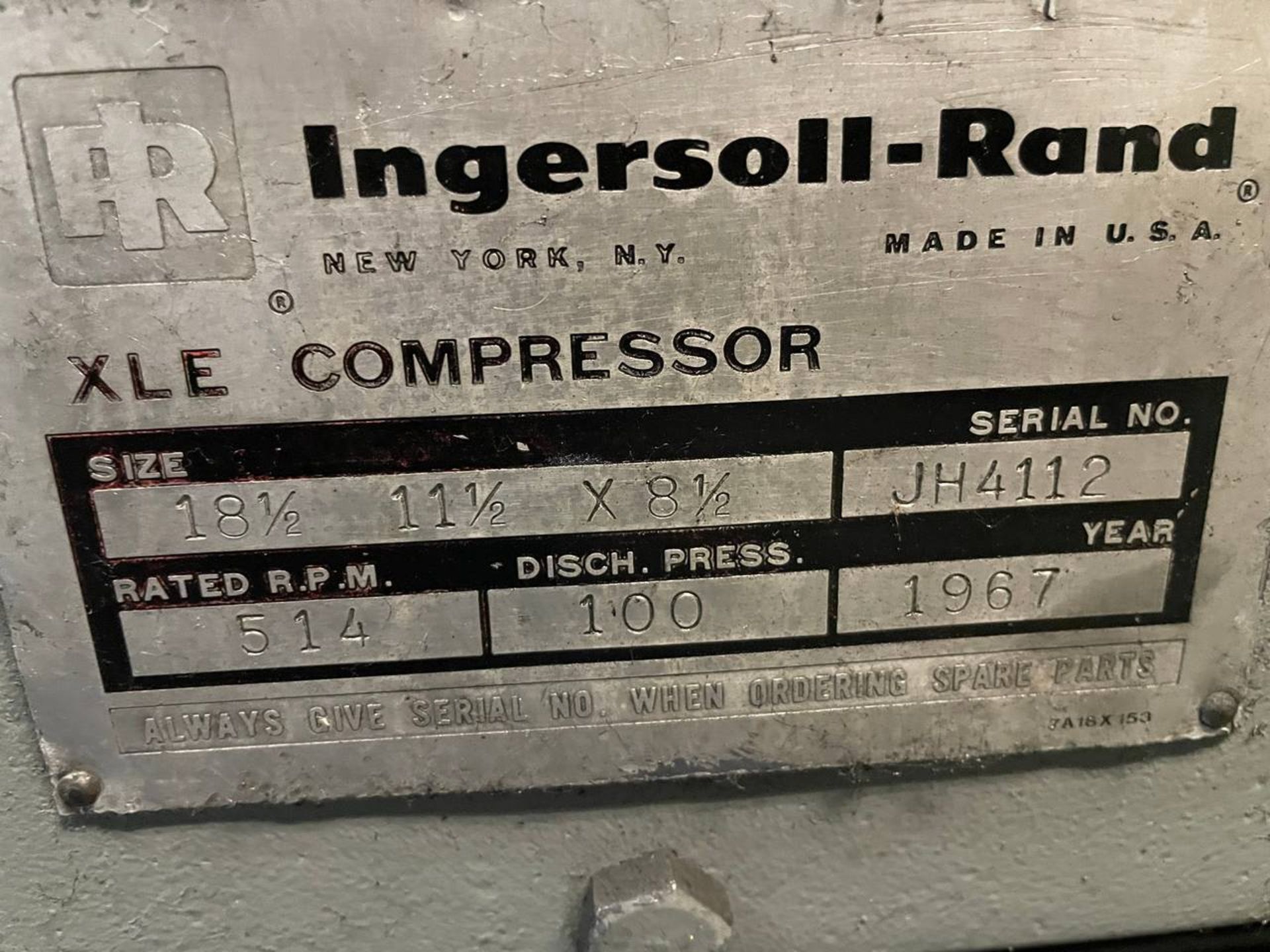 1967 Ingersoll Rand XLE Air Compressor - Image 2 of 6