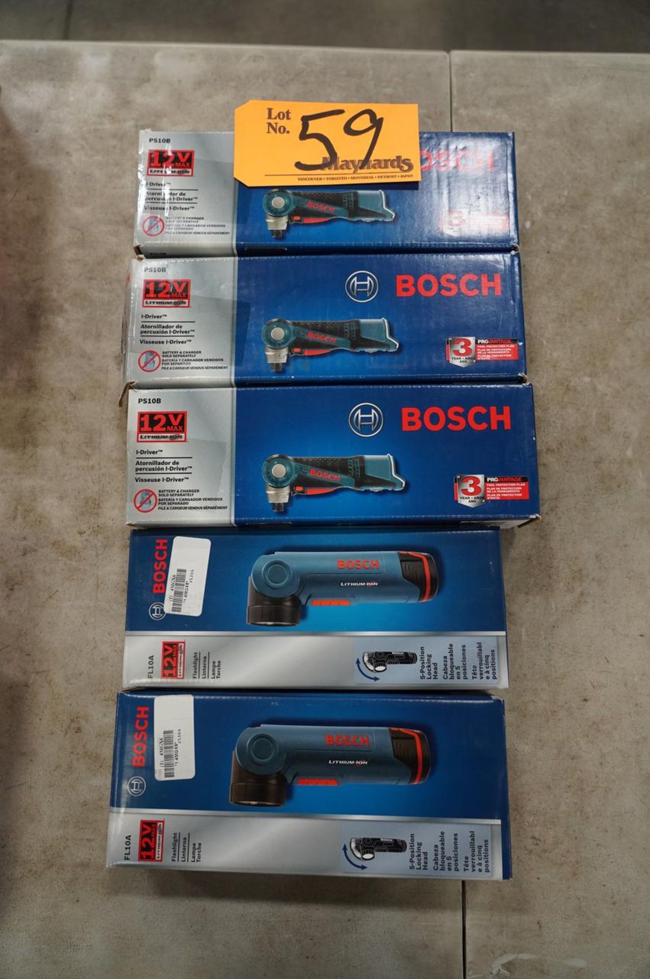 Bosch (3) Cordless I-Drivers and (2) Flashlights