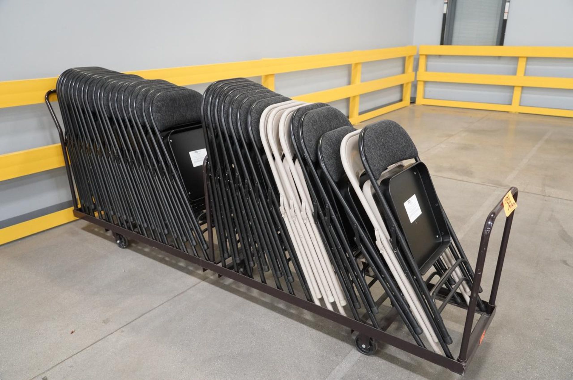 (33) Folding Chairs on Cart Rack