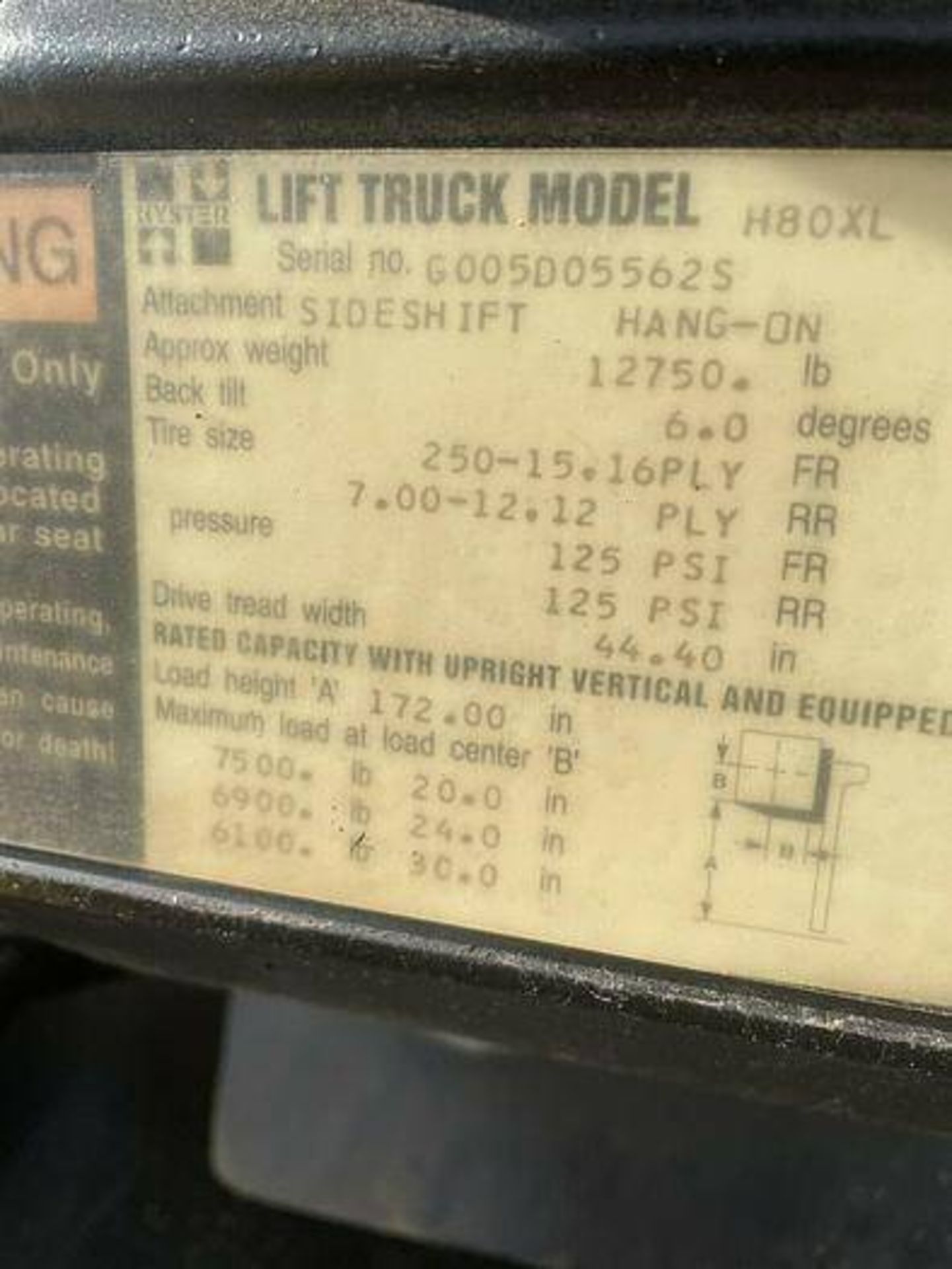HYSTER H80XM 8,000 POUND FORKIFT - Image 6 of 8