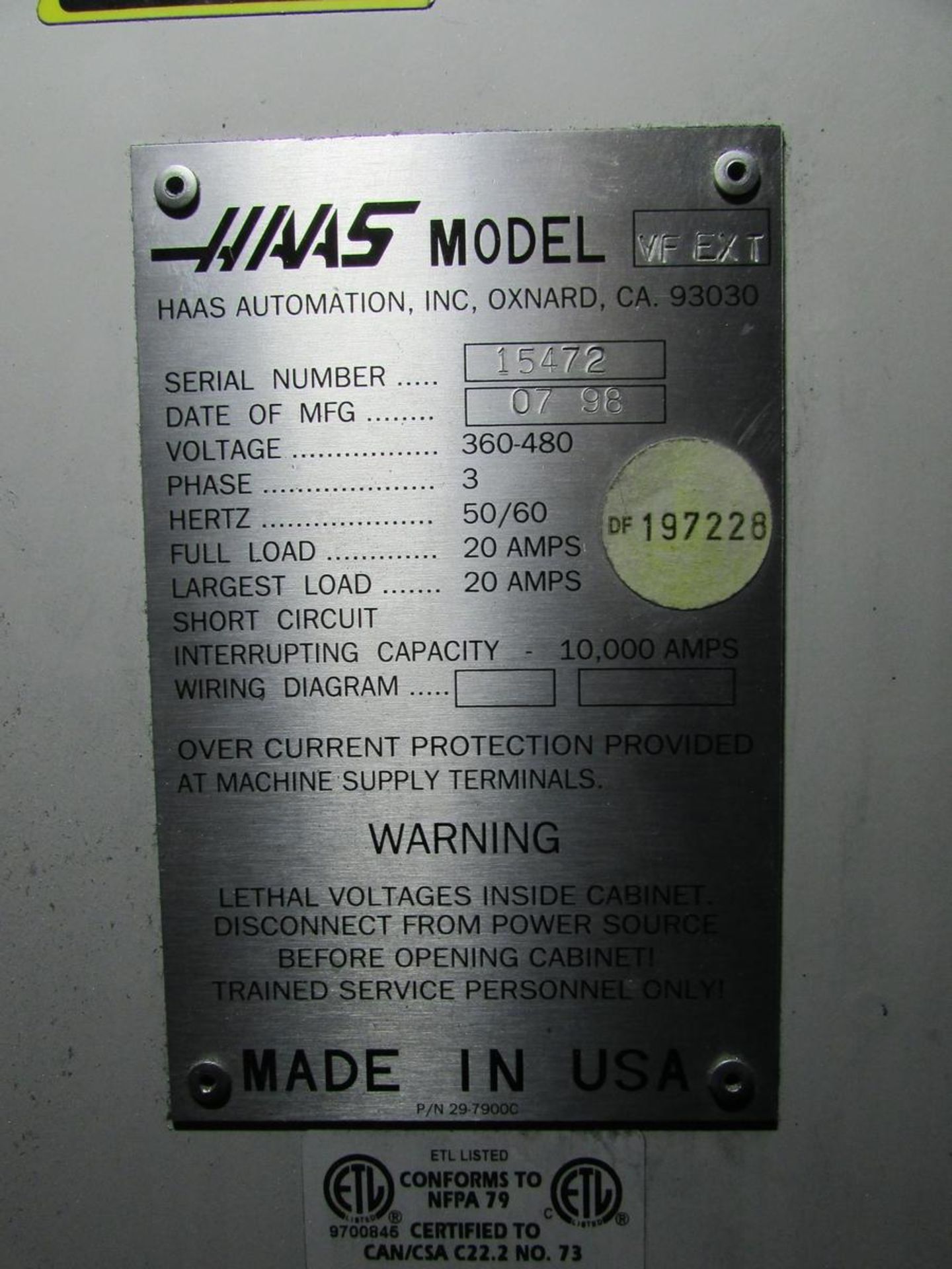 1998 Haas VF-EXT 3-Axis CNC Vertical Maching Center - Image 24 of 24