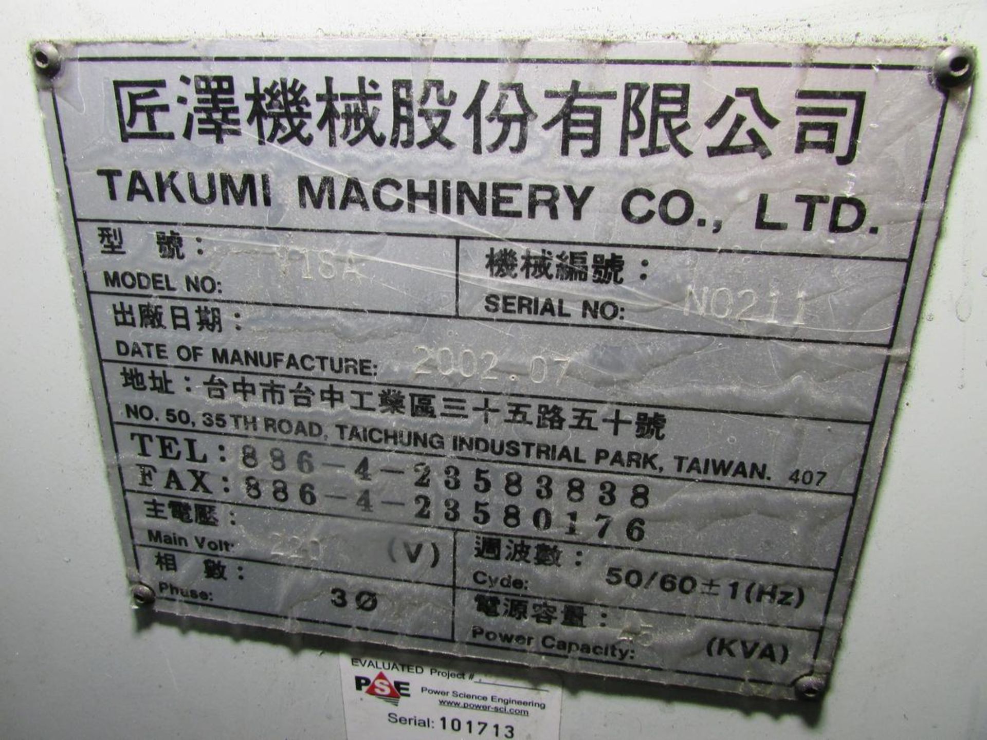 2002 Takumi Seiki V18A 4-Axis CNC Vertical Maching Center - Image 34 of 34