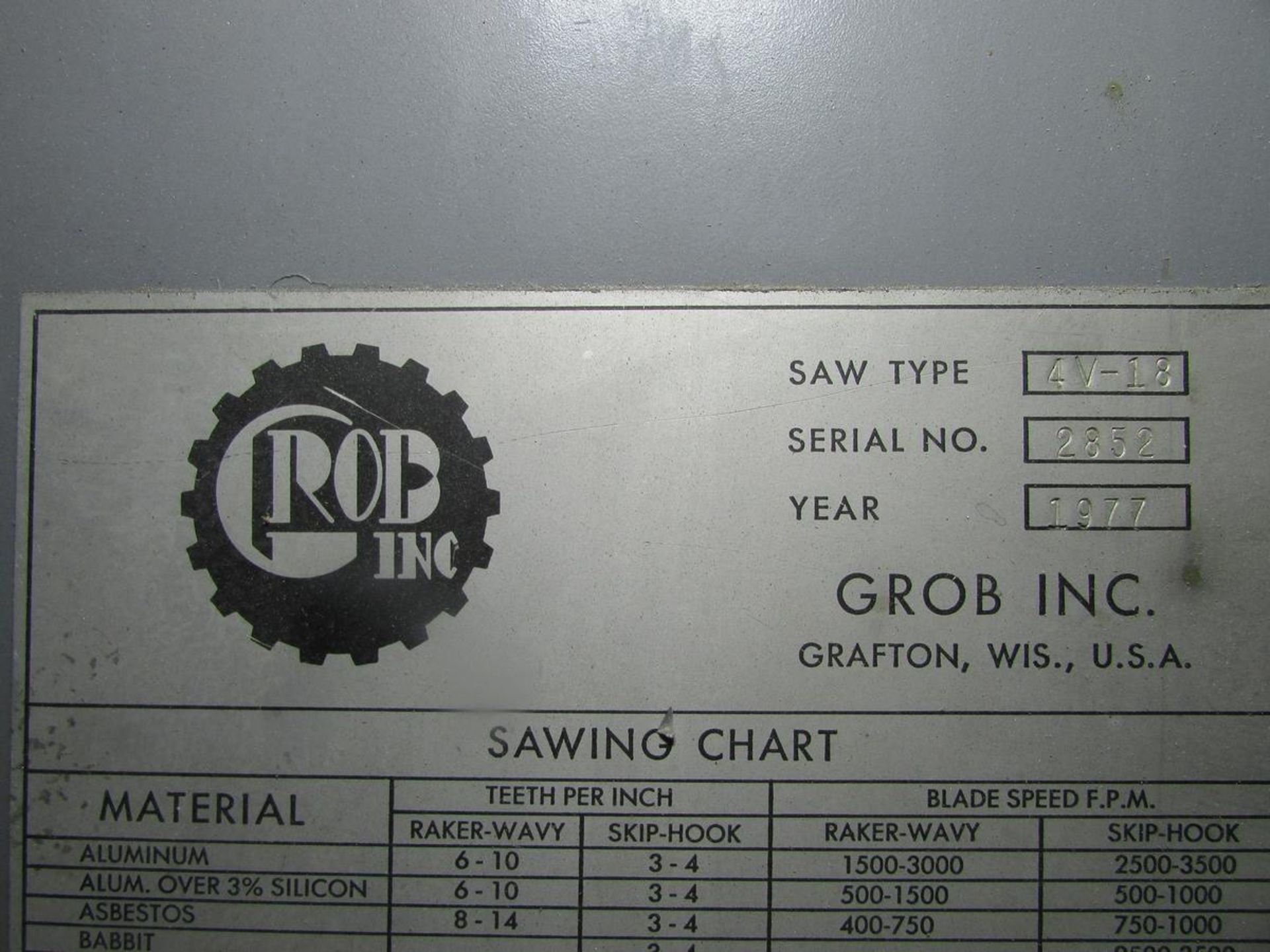 Grob Inc 4V-18 Vertical Bandsaw - Image 10 of 10