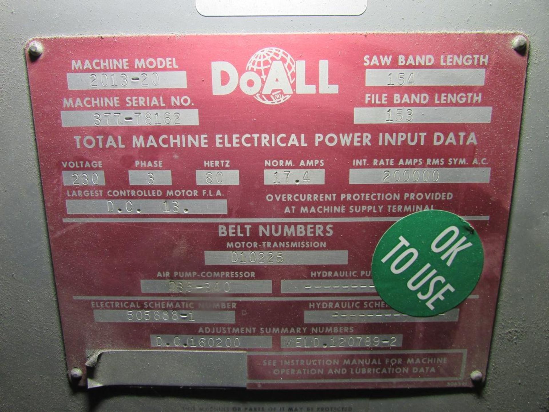 DoAll 2013-20 Vertical Bandsaw - Image 12 of 12