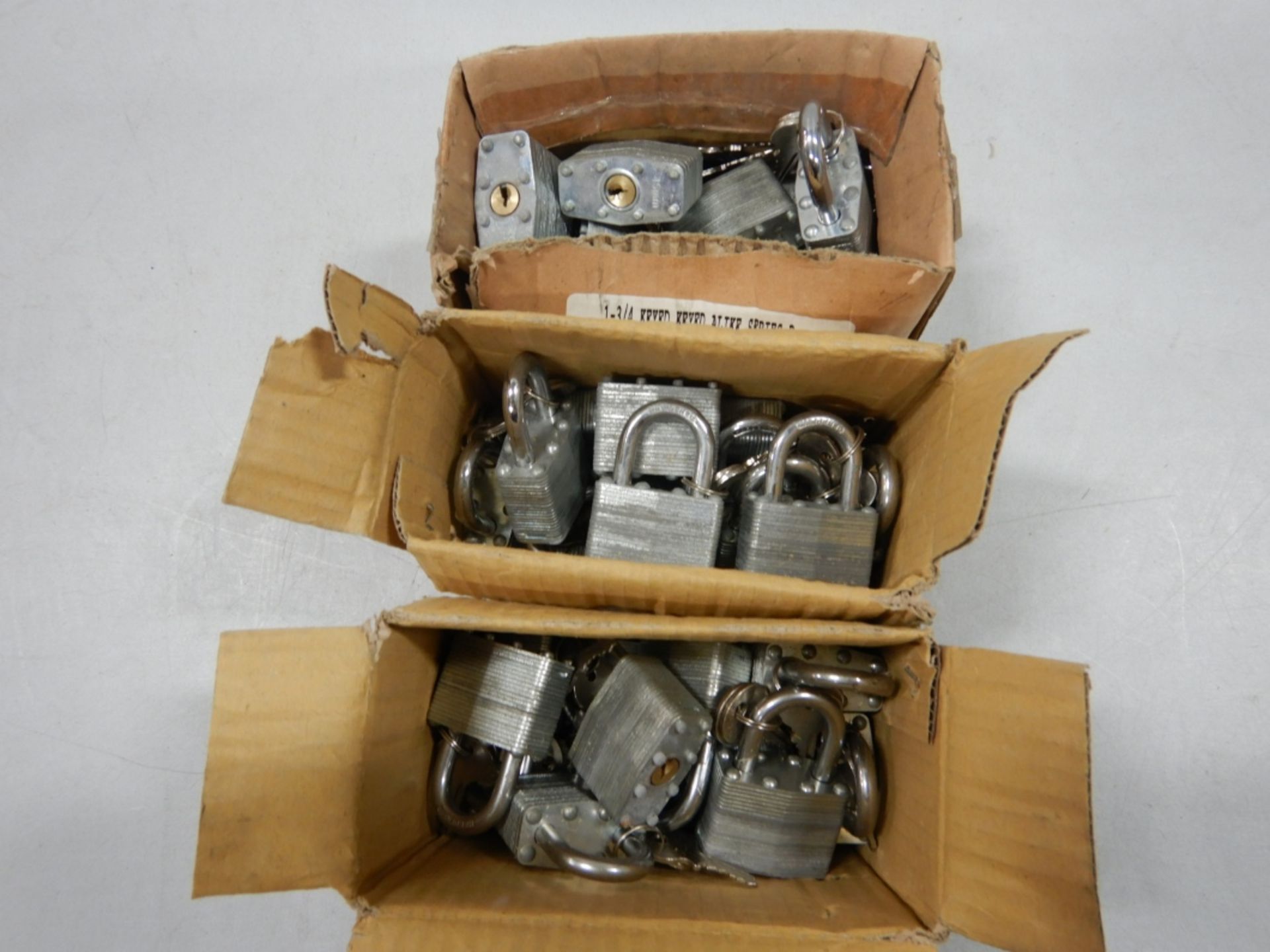 3-BOXES OF 1.75IN KEYED ALIKE HARDENED STEEL PADLOCKS