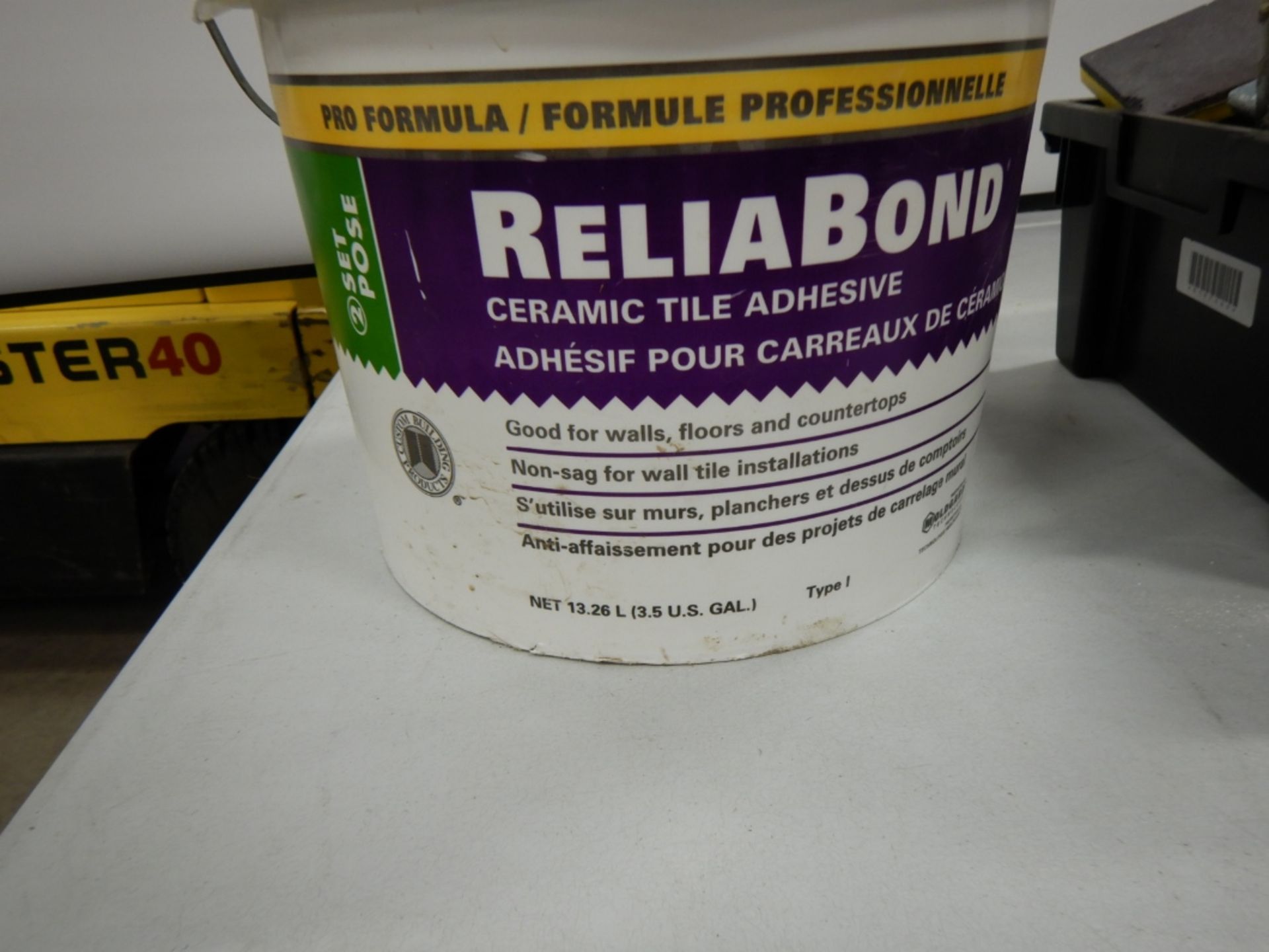L/O ASSORTED TILING TOOLS, MATERIAL, EQUIPMENT, ADHESIVES, CAULKING, ETC. - Image 3 of 3