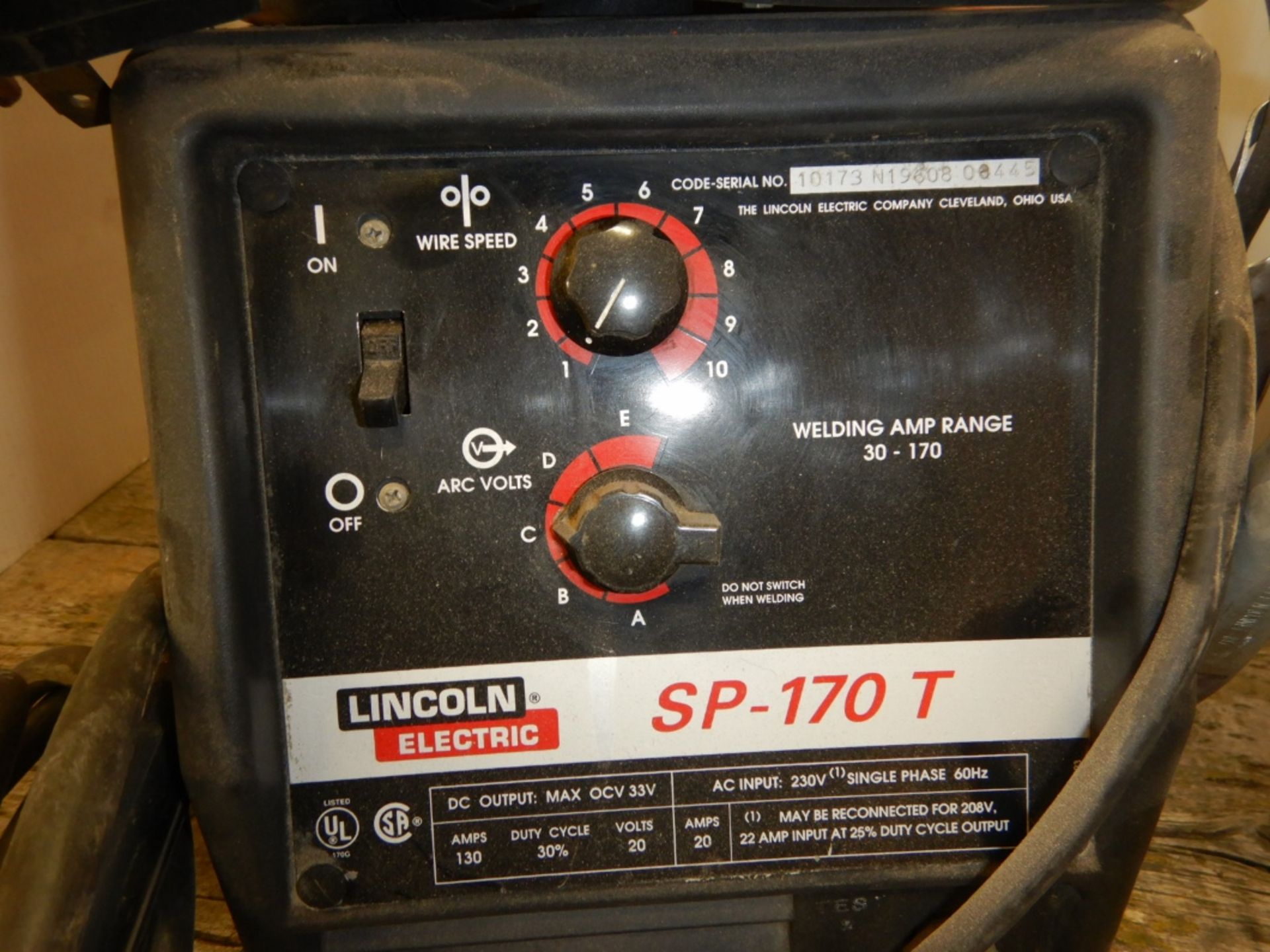 LINCOLN ELECTRIC SP-170T MIG WELDER 230V 1PH, S/N 10173N1960800445 - Image 3 of 4
