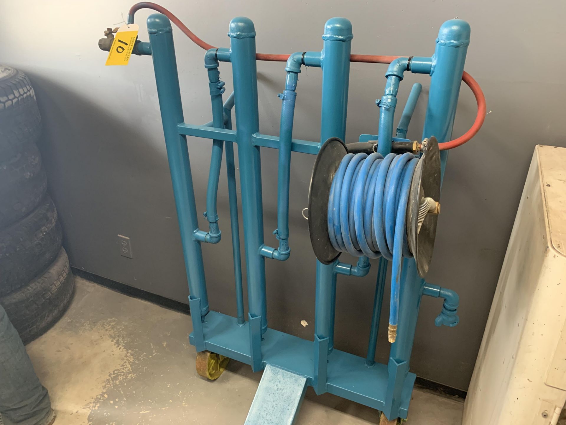 SHOP BUILT PORTABLE AIR DRYER MANIFOLD W/ HOSE REEL AND WHEEL KIT - Image 2 of 2