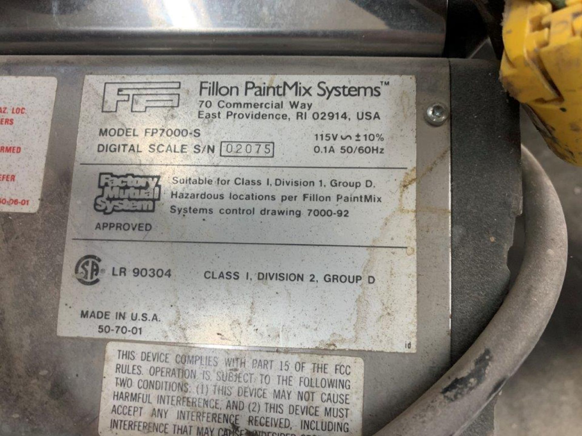 FILLON PAINT MIX SYSTEMS DIGITAL PAINT SCALE MOD. FP7000-S, S/N 02075 - Image 3 of 3