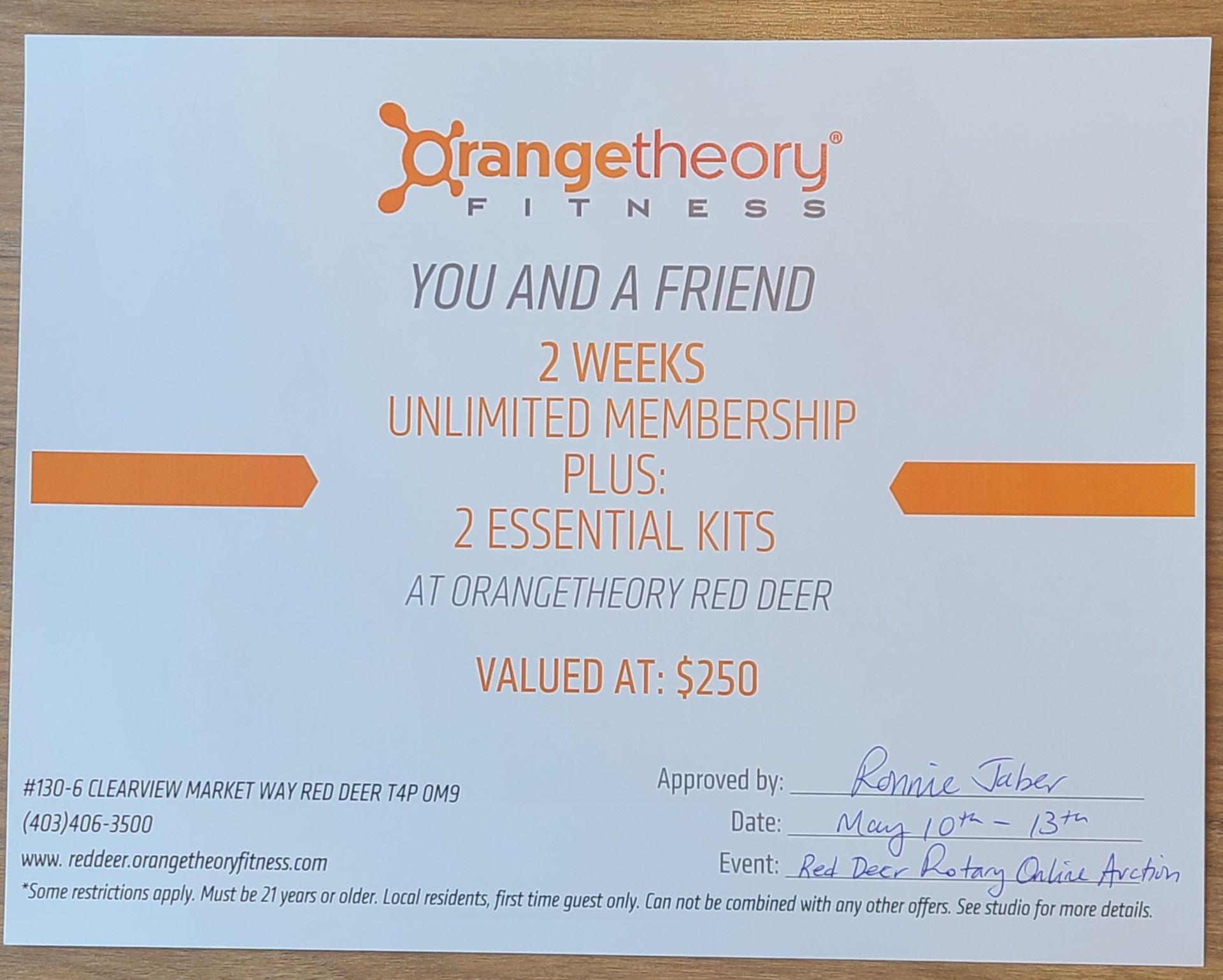 Orange Theory Fitness 2 weeks unlimited membership plus 2 essentials kit.