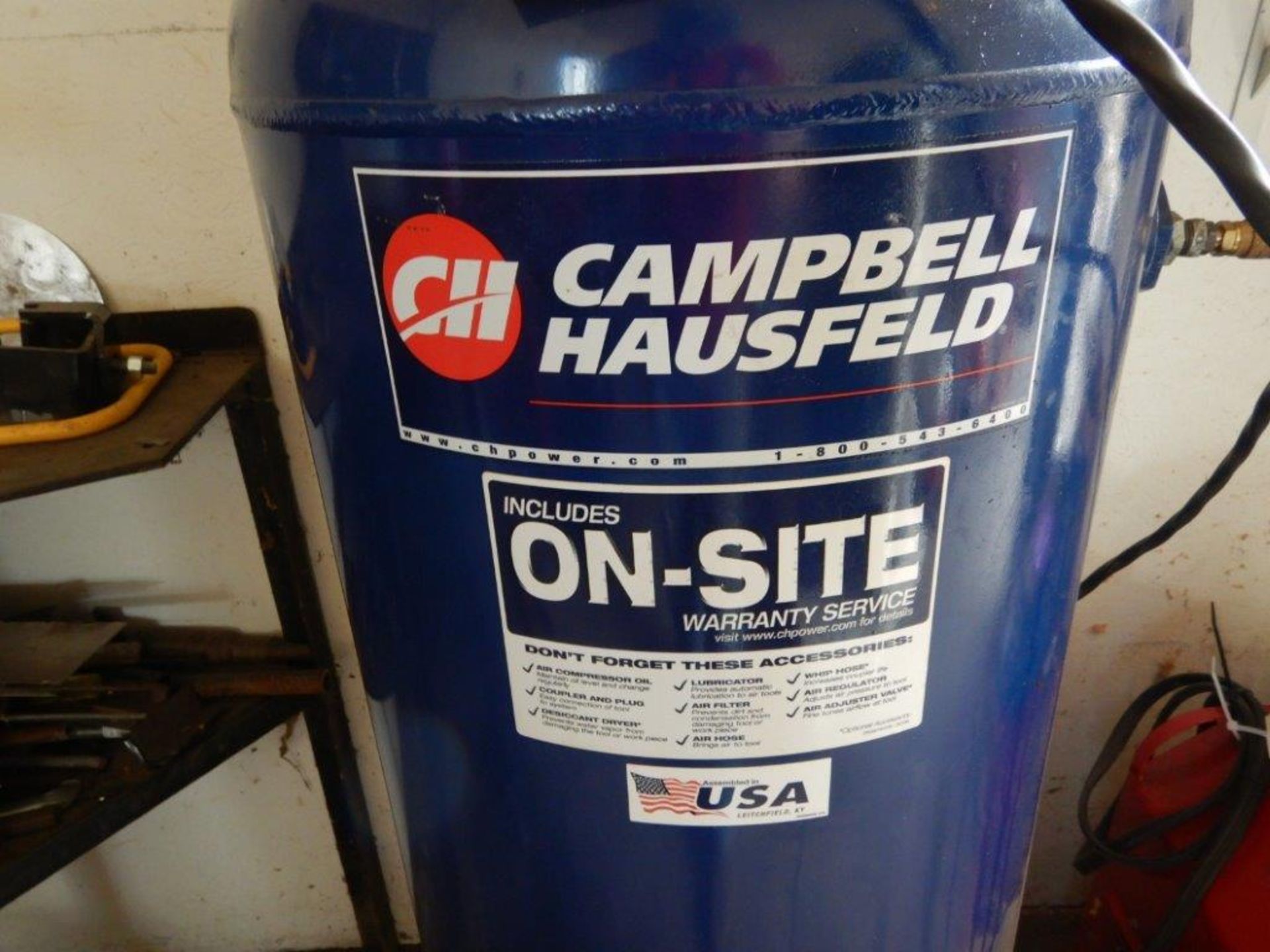 CAMPBELL HAUSFELD 60 GAL UPRITE AIR COMPRESSOR W/ 5 HP-110V MOTOR, CAST COMPRESSOR - Image 3 of 5