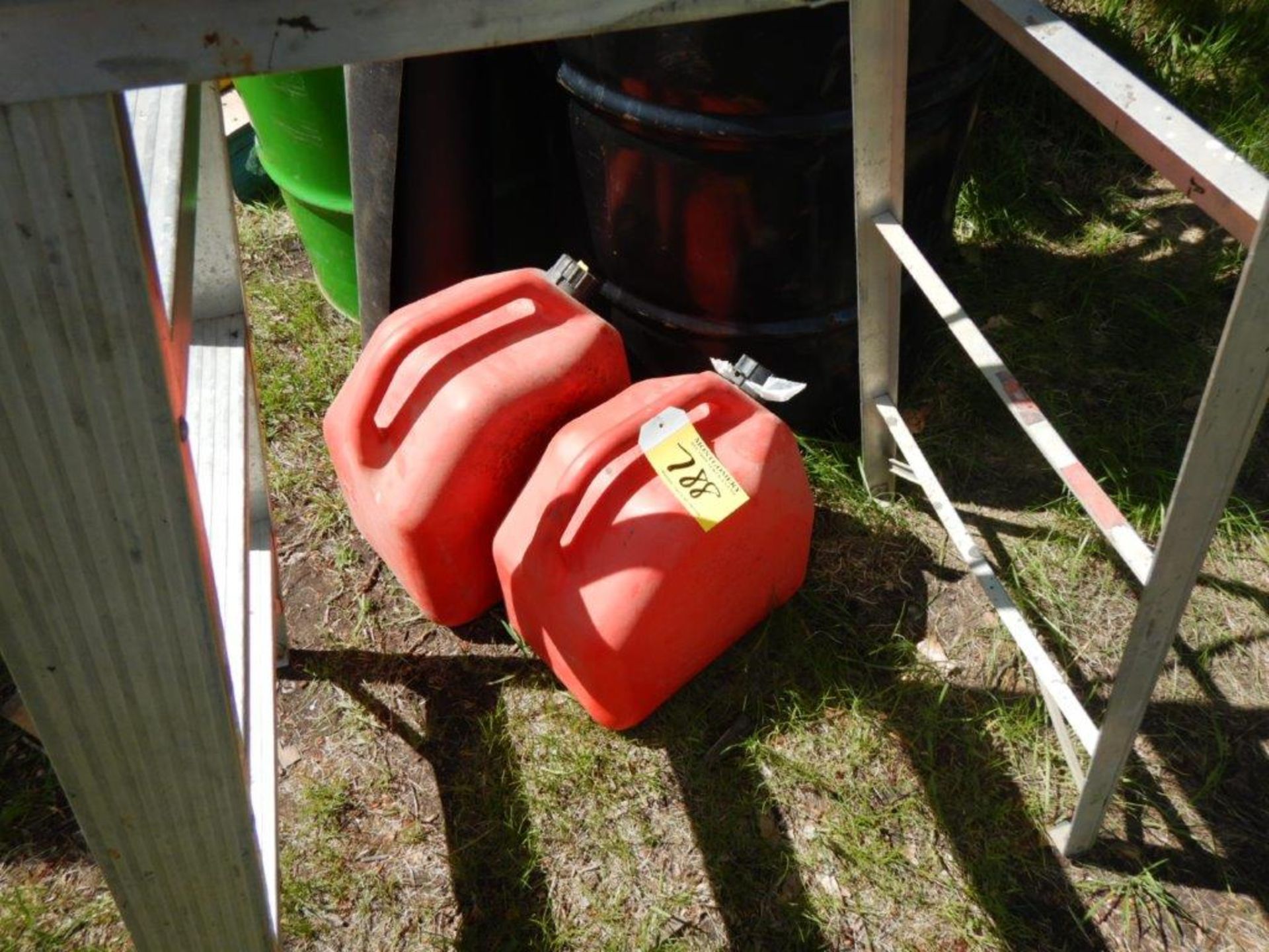 L/O ASSORTED SHOVELS, RAKES, 6FT STEP LADDER, JERRY CANS - Image 3 of 3