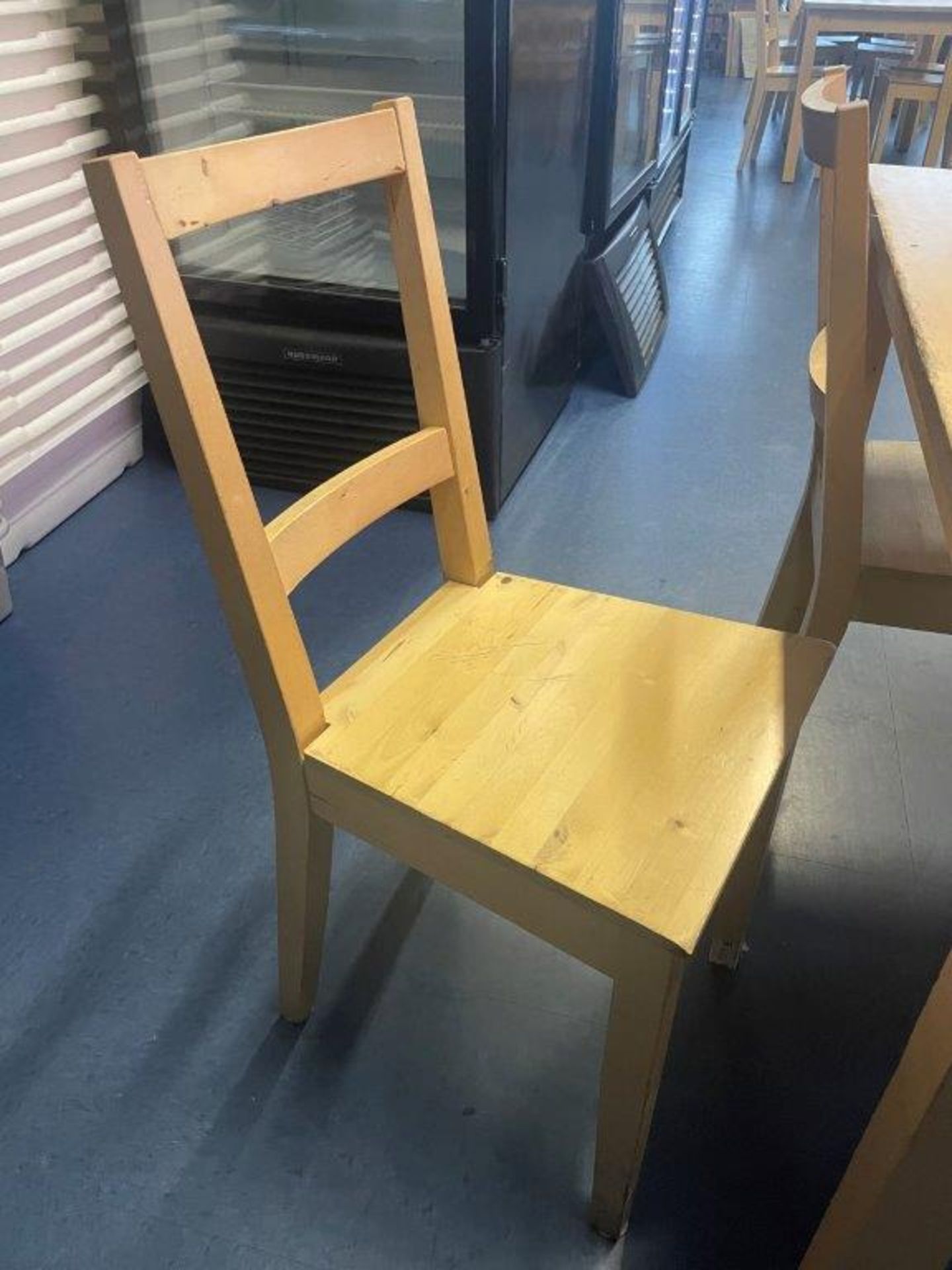 WOODEN RESTAURANT TABLE, 47" X 29", & 4-CHAIRS - Image 5 of 5