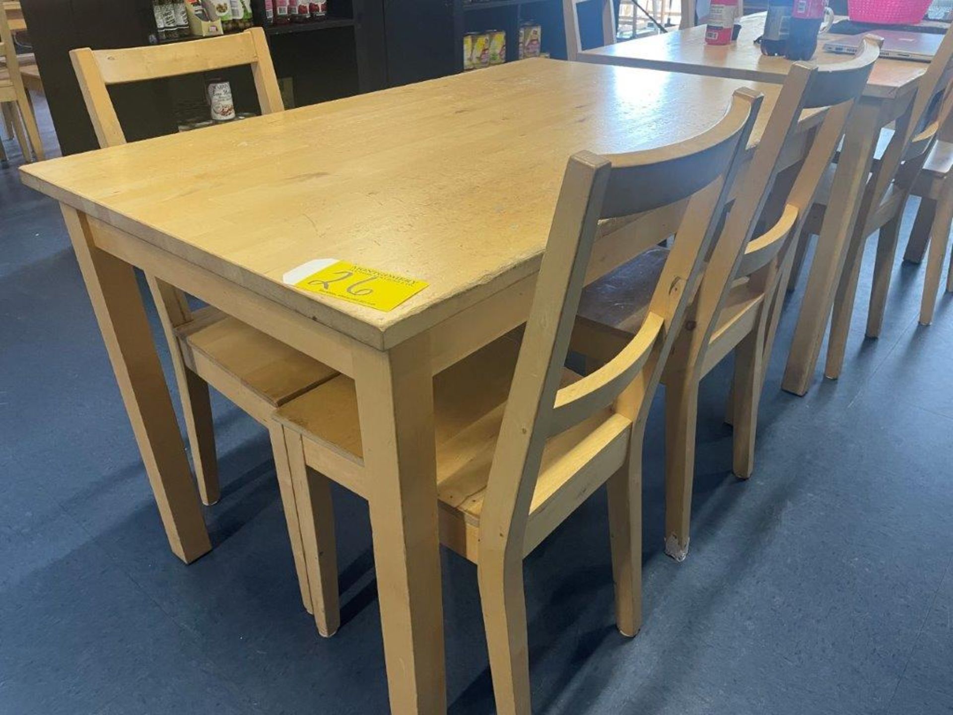 WOODEN RESTAURANT TABLE, 47" X 29", & 3-CHAIRS - Image 3 of 4