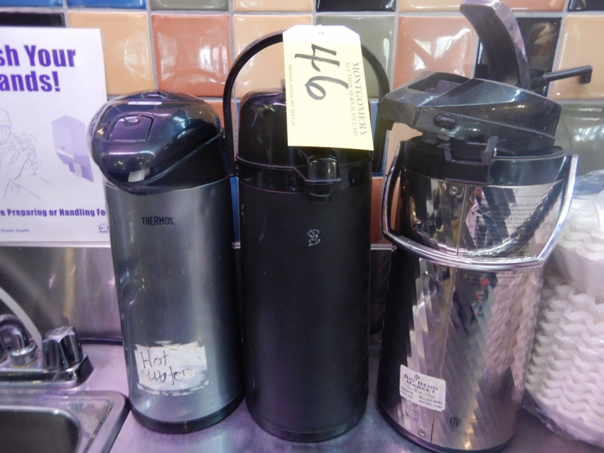 3-HOT BEVERAGE CARAFES, 2-SS SANDWICH CONDIMENT TRAYS, COFFEE FILTERS, ELEC. KETTLE, STIR STICKS - Image 5 of 5