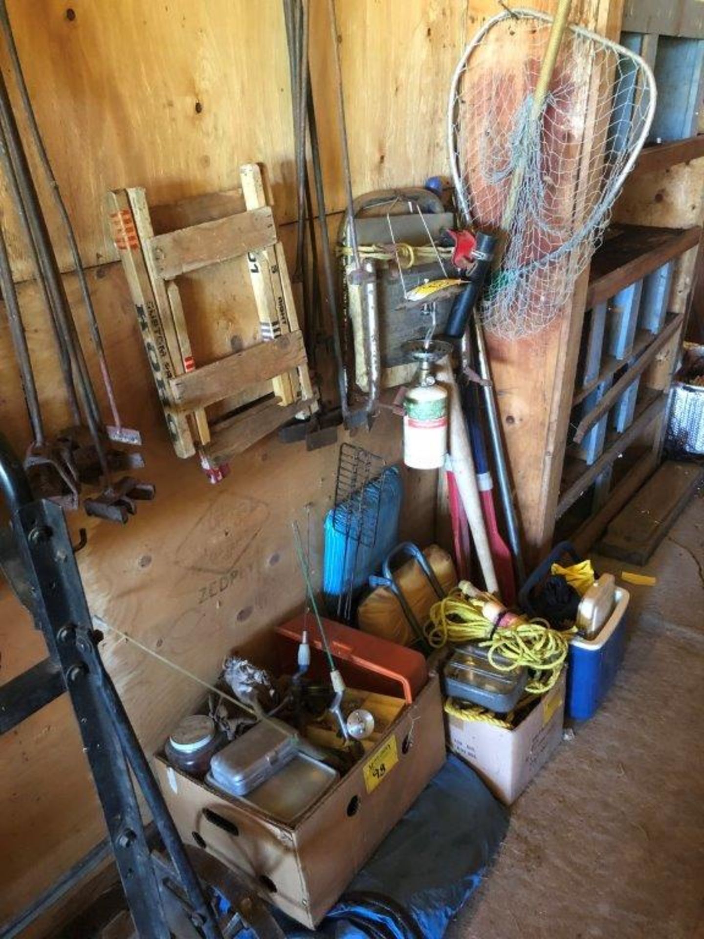 L/O ASSORTED CAMPING AND FISHING GEAR, NETS, CHAIRS, HEATER, ETC.