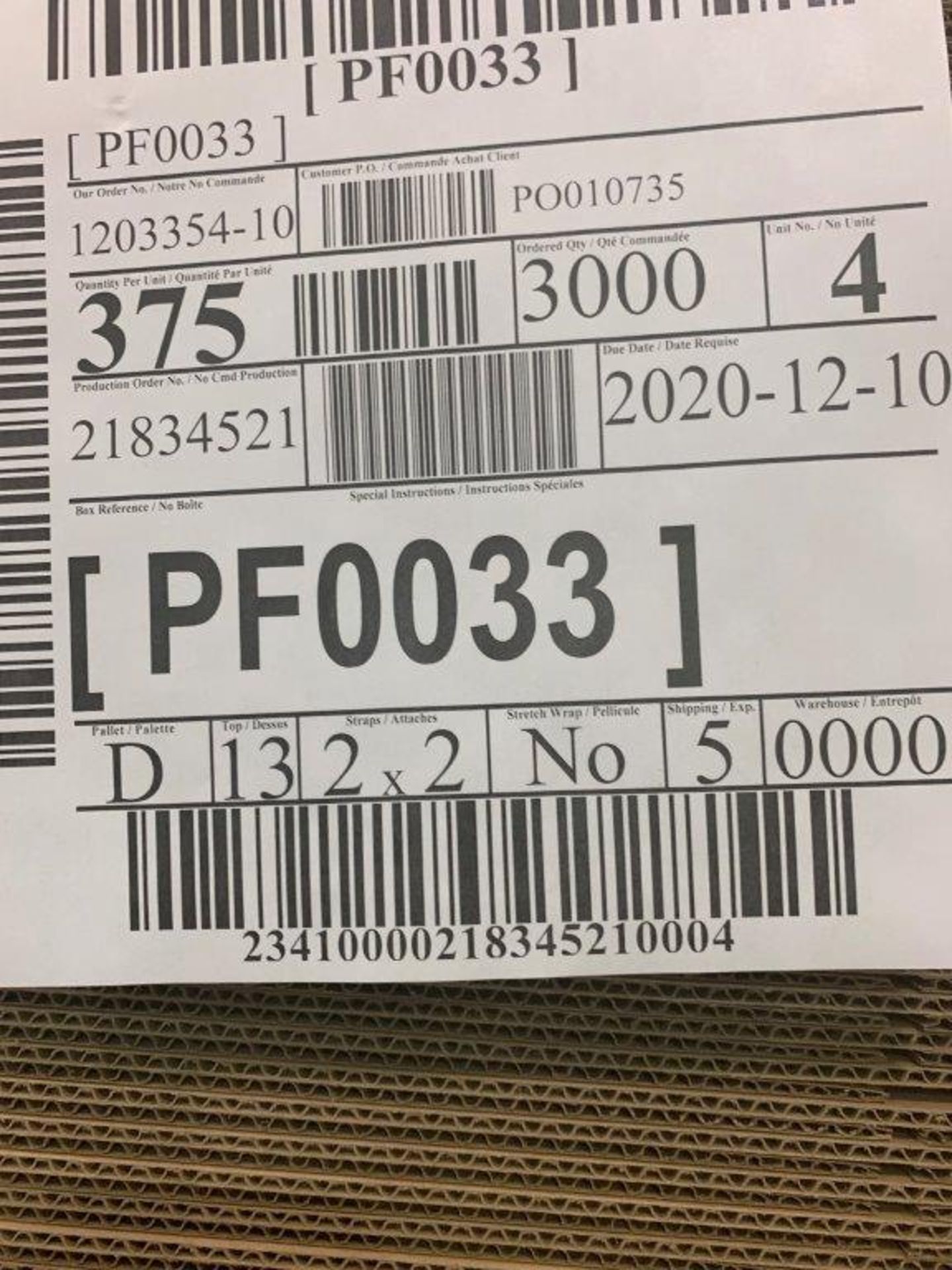 2-PALLETS PF0033 CORRIGATED CARDBOARD BOXES 750 X2 = 1500 BOXES APPROX 20X10X6 INCHES - Image 4 of 4