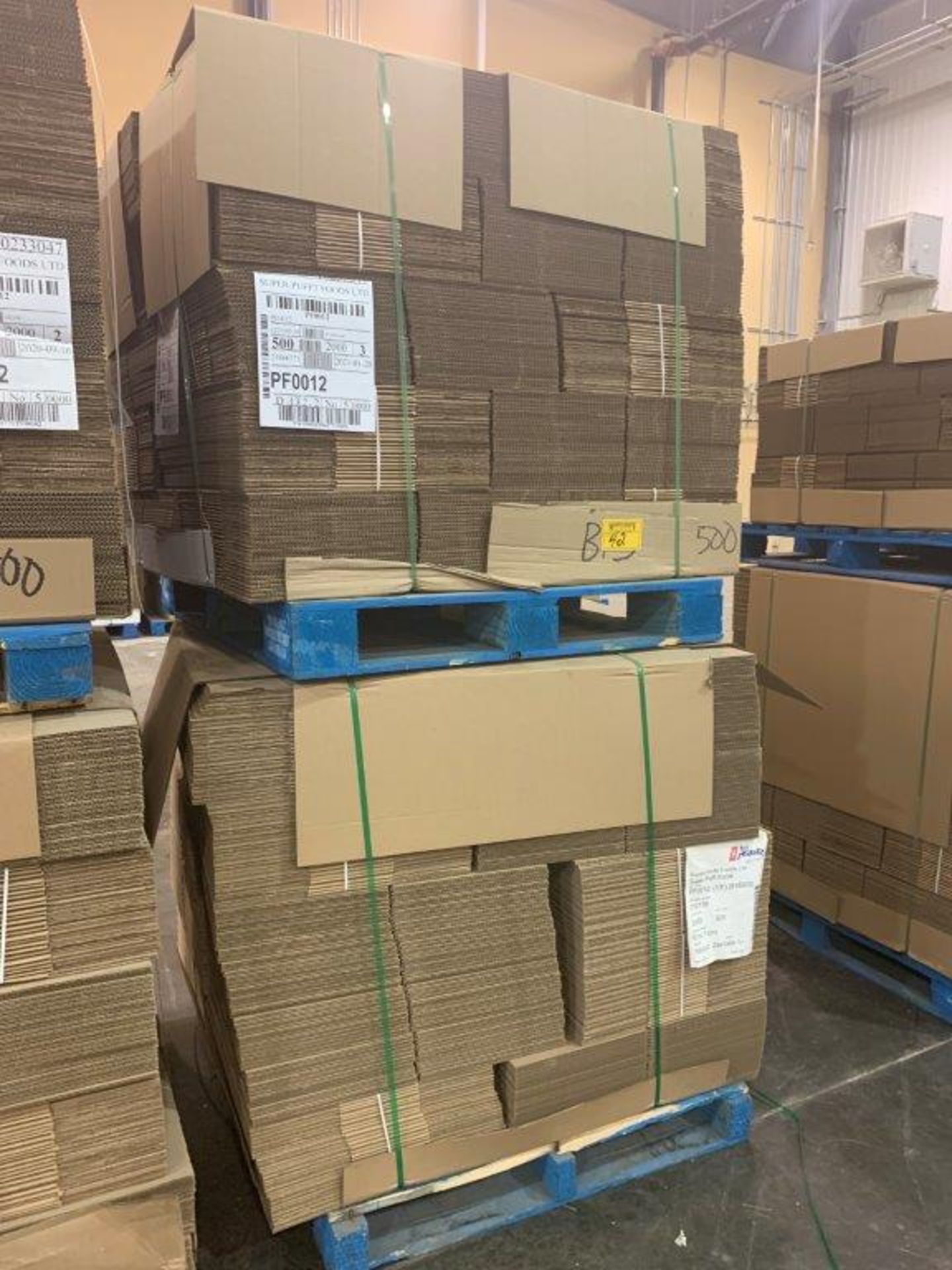 2-PALLETS PF0012 CORRIGATED CARDBOARD BOXES 500X2 = 1000 BOXES APPROX 12X12X6 INCHES