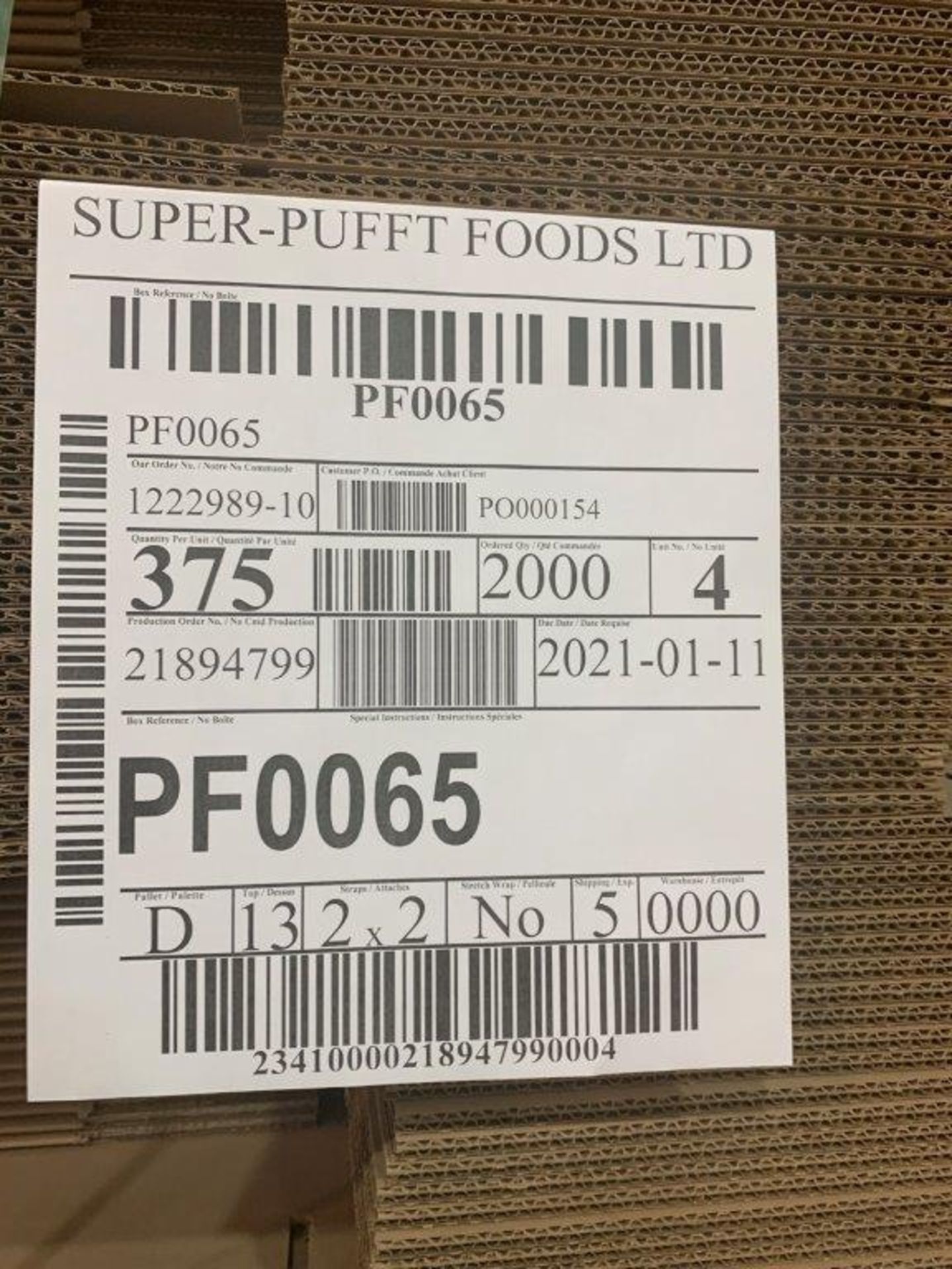 2-PALLETS PF0065 CORRIGATED CARDBOARD BOXES 375X2 750 BOXES APPROX 17X9X9 INCHES - Image 3 of 3