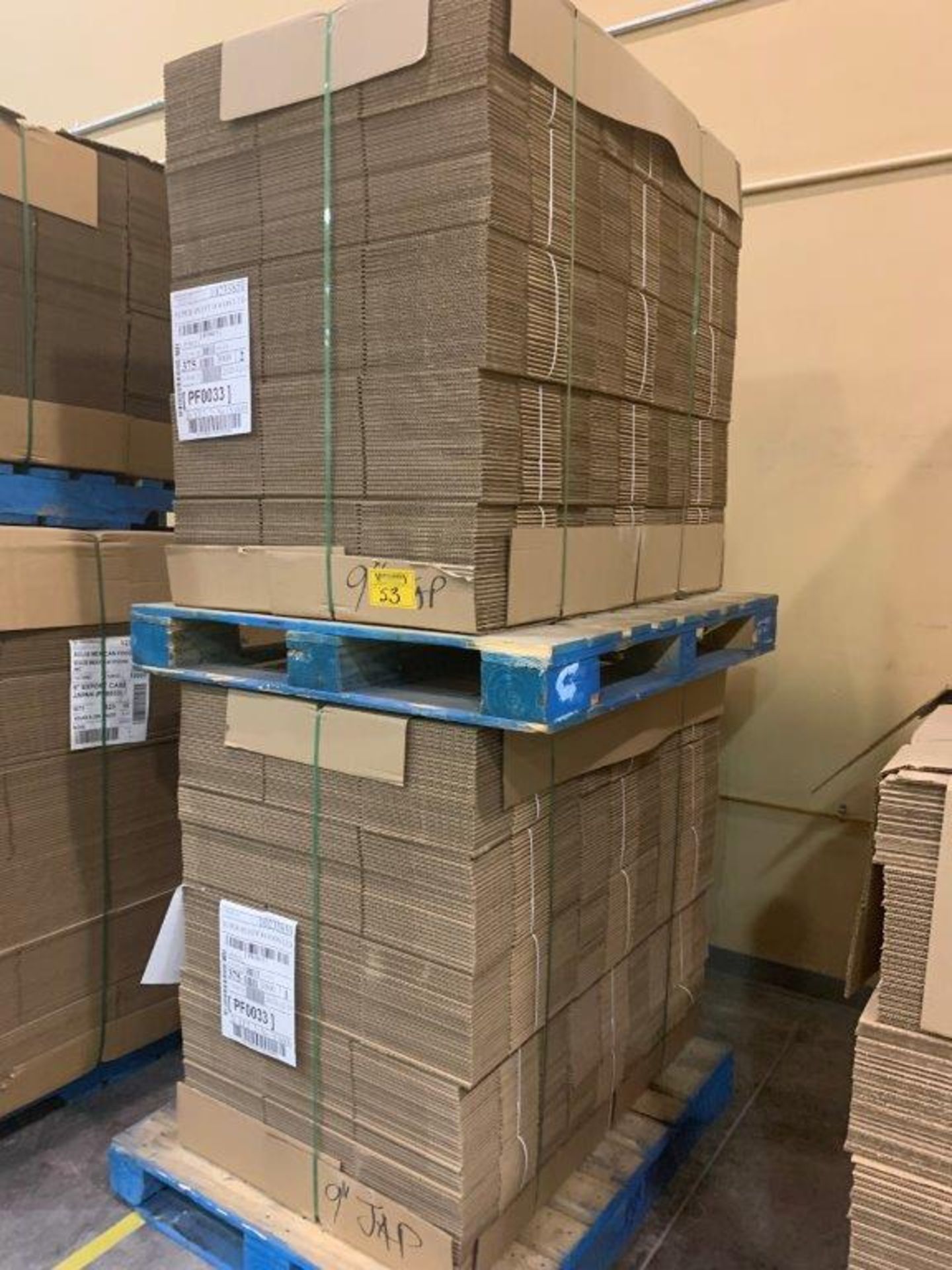 2-PALLETS PF0033 CORRIGATED CARDBOARD BOXES 375 X2 = 750 BOXES APPROX 20X10X6 INCHES