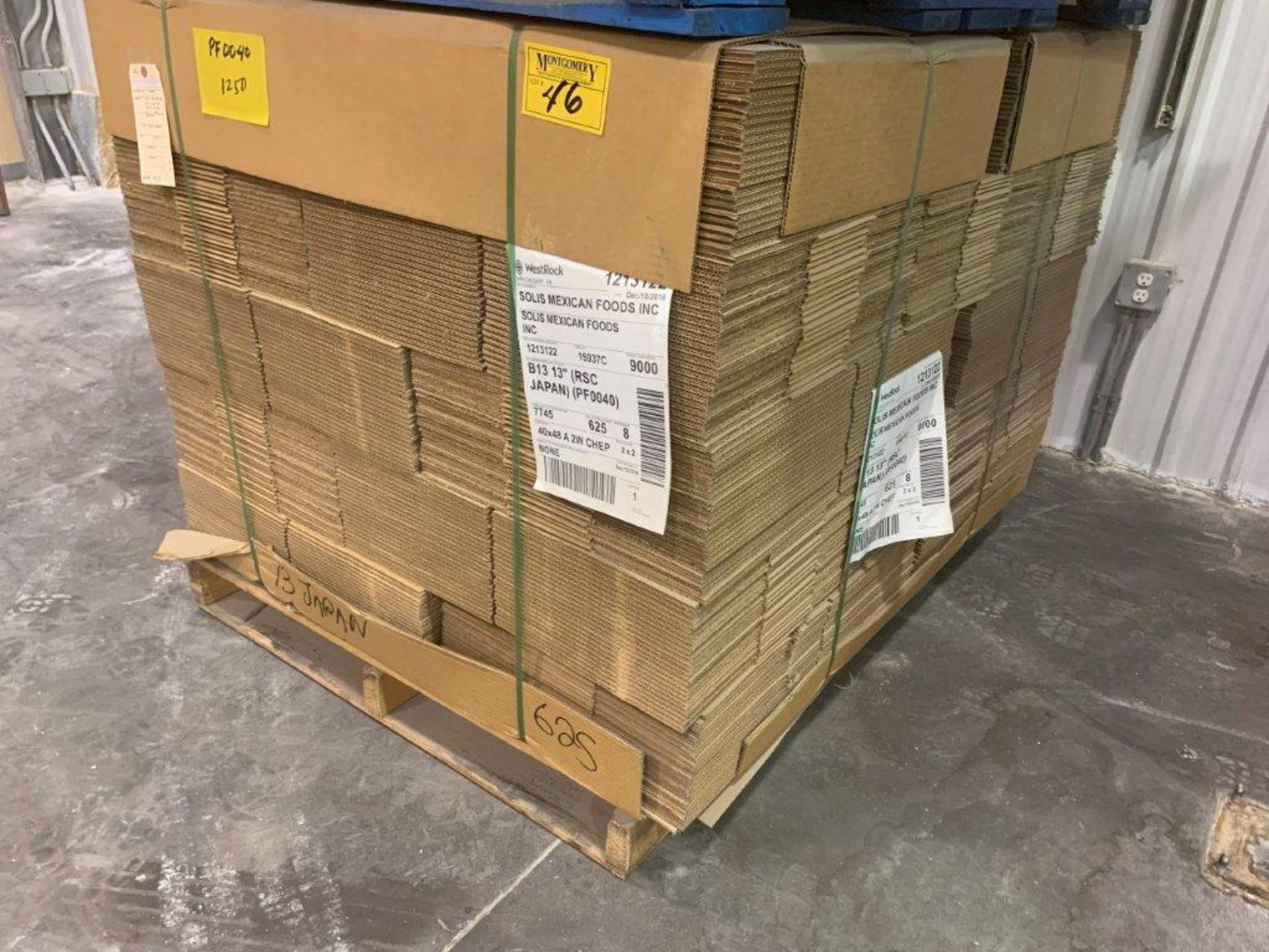 1-PALLET PF0040 CORRIGATED CARDBOARD BOXES 625 BOXES APPROX 13X13X5 1/2 INCHES