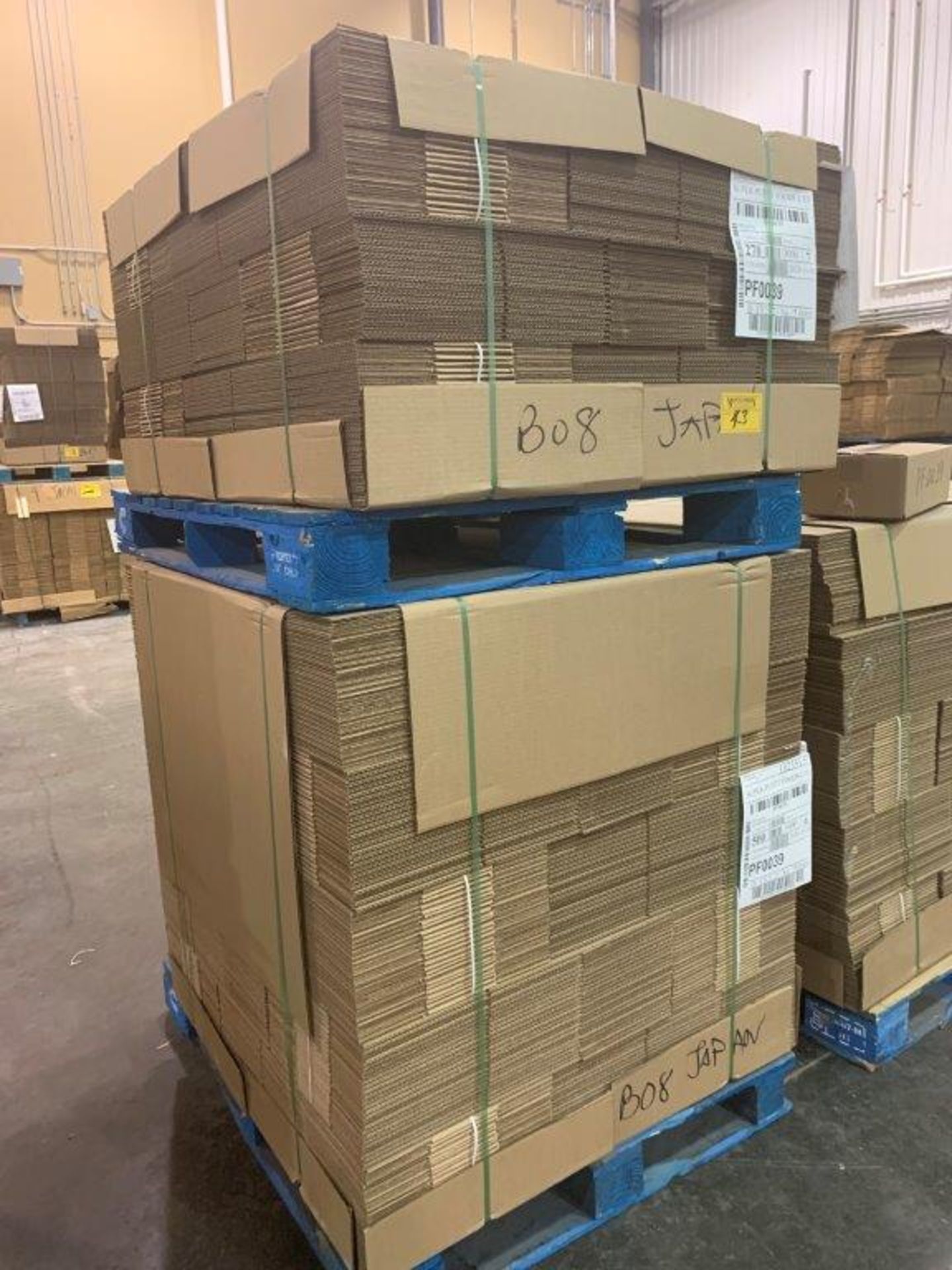 3-PALLETS PF0039 CORRIGATED CARDBOARD BOXES 270/500/500 = 1270 BOXES APPROX 17X9X5 1/2 INCHES