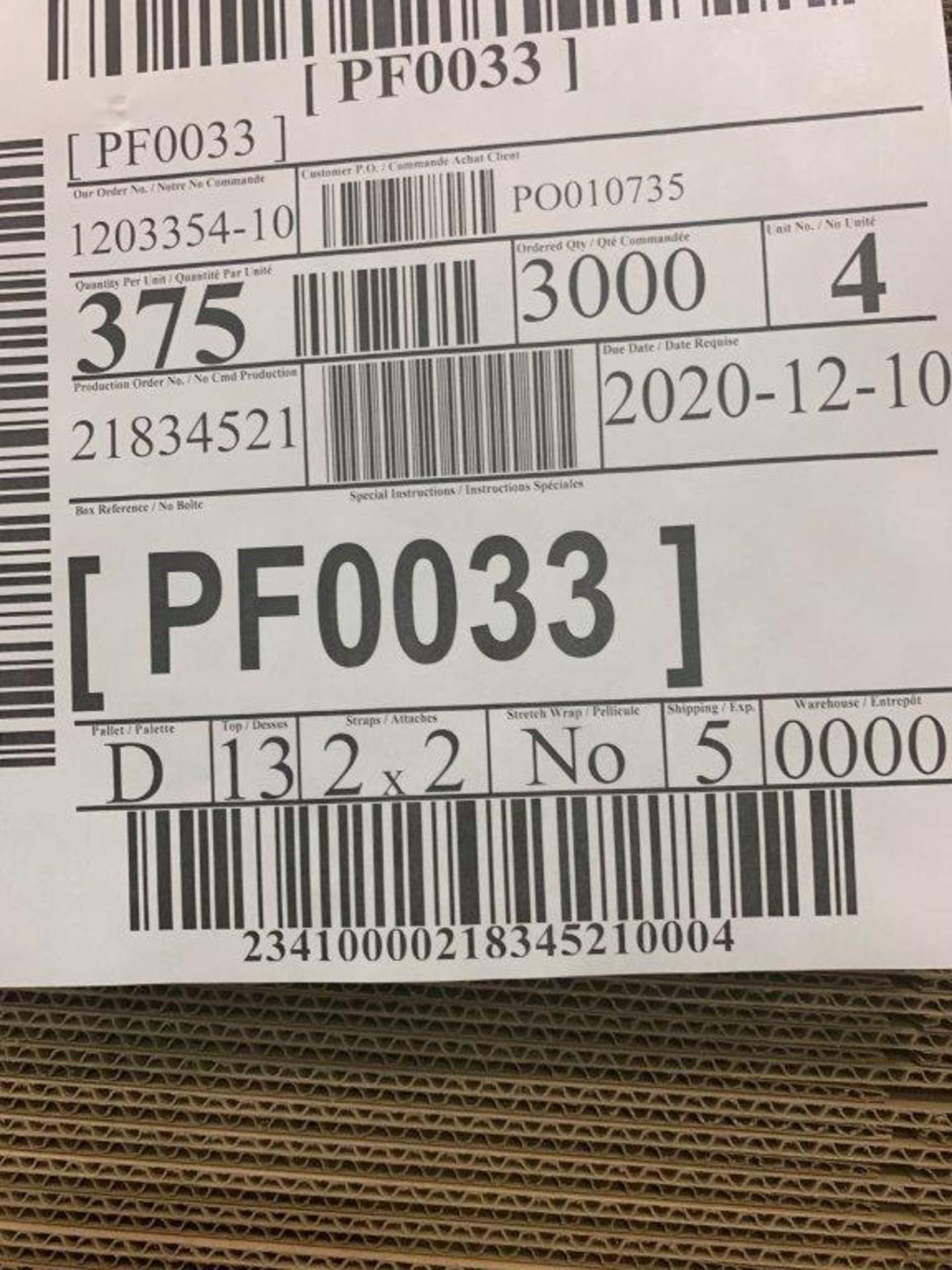 2-PALLETS PF0033 CORRIGATED CARDBOARD BOXES 375 X2 = 750 BOXES APPROX 20X10X6 INCHES - Image 3 of 3